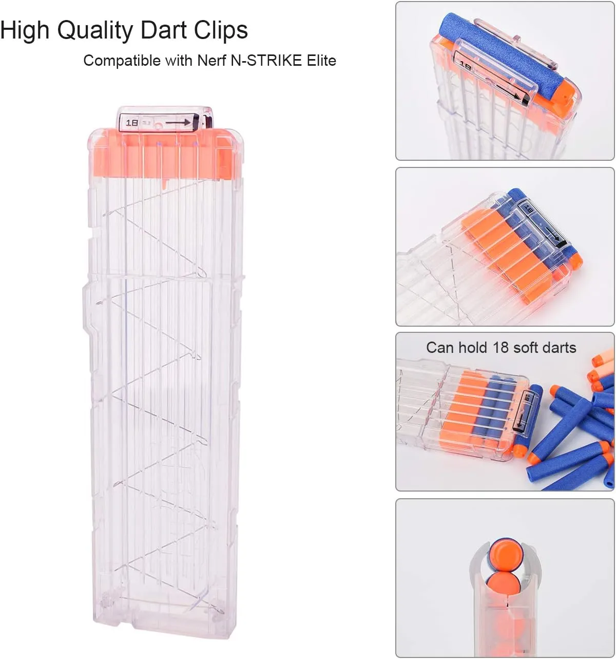 for Nerf Toy Dart Gun 4pcs (Transparent White) Soft Bullet Clips retract process 18-Darts Quick Reload Clips Magazine Clips 