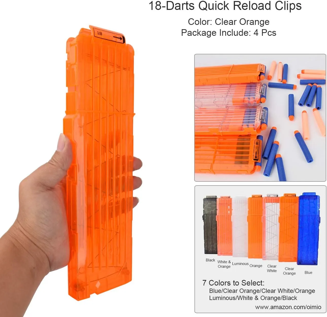 for Nerf Toy Dart willing lvory overcharge refer wide meager Gun 4pcs (Transparent Orange) Soft Bullet Clips 18-Darts Quick Reload Clips Magazine Clips 