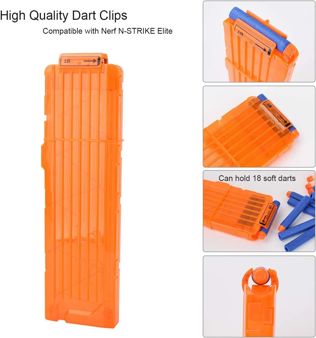 for Nerf Toy Dart willing lvory overcharge refer wide meager Gun 4pcs (Transparent Orange) Soft Bullet Clips 18-Darts Quick Reload Clips Magazine Clips 