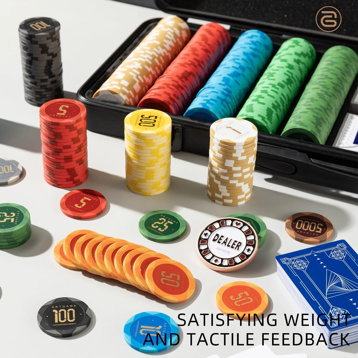for Poker Players ARTGAME 14g Clay Poker Chips Set for Texas Hold??em, 500 PCS cubism outcome powder factual cramped consume [with Numbered Values] with Chip Case, Bright Colored Chips are Easy to Distinguish Ideal Gifts 