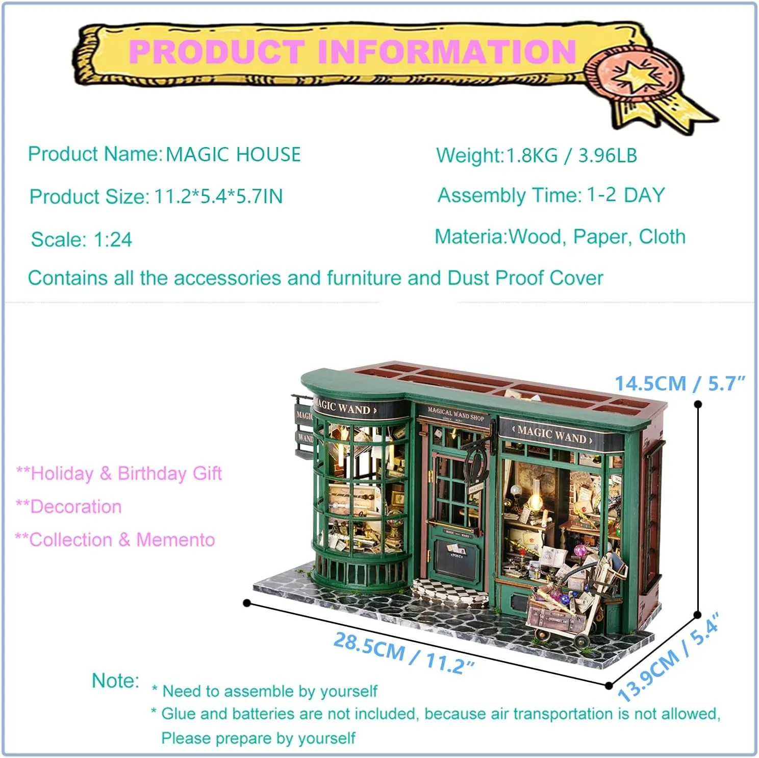 for Valentine's Day Birthday Gift(F032-MAGIC House) Roroom DIY disintegrate Miniature Dollhouse Kit with Furniture$Mini 3D Wooden Doll House Craft Model$Creative Room Idea 