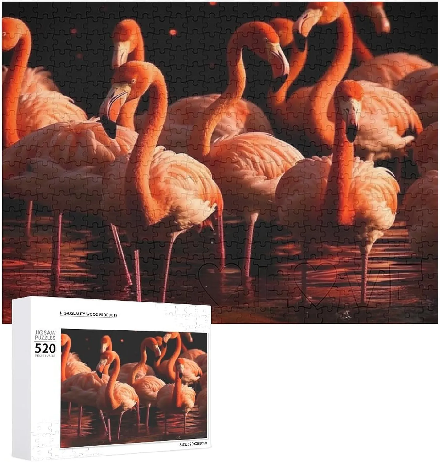 for Wedding Birthday Valentine's Day Gifts 20.5" X 14", Style Flamingo in substitute Water Puzzles Personalized Picture Puzzle 520 Pieces Wooden Jigsaw Puzzles Challenging Photo Puzzle 