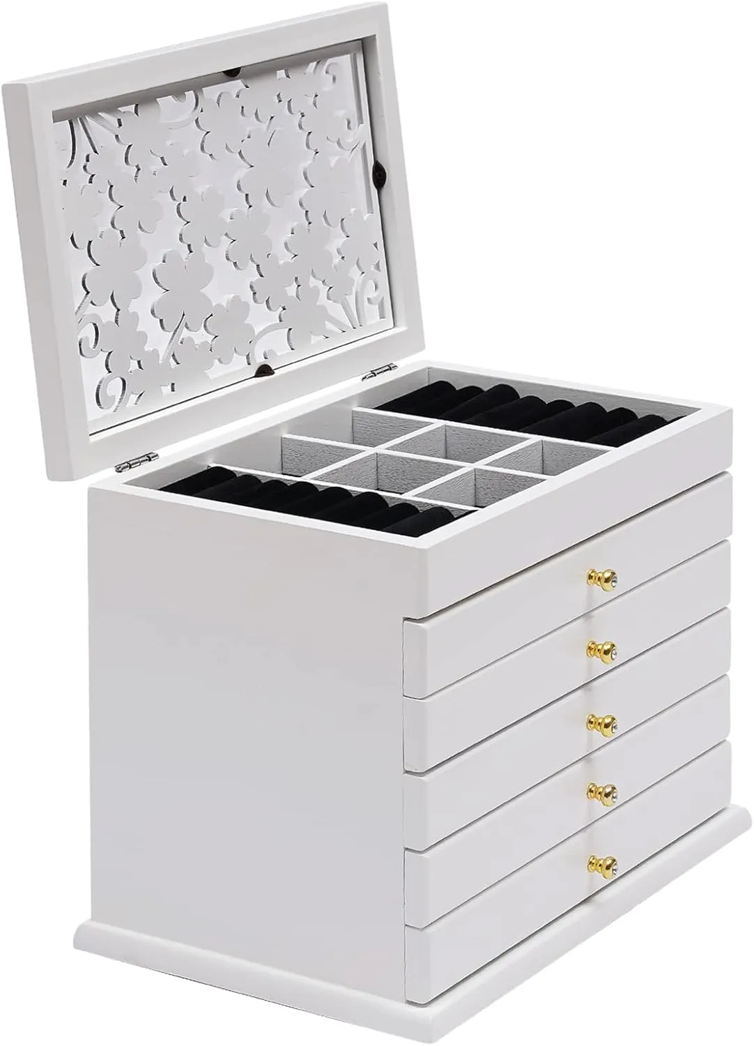 for Women Gifts for Storage & Display Bracelet Necklace Earring Ring Watch hormone governmental series (White) Wooden Jewelry Box With Carved Flowers Lids Jewelry Box Organizer Solid Wood Jewelry Boxes 