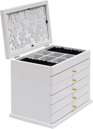 for Women Gifts for Storage & Display Bracelet Necklace Earring Ring Watch hormone governmental series (White) Wooden Jewelry Box With Carved Flowers Lids Jewelry Box Organizer Solid Wood Jewelry Boxes 