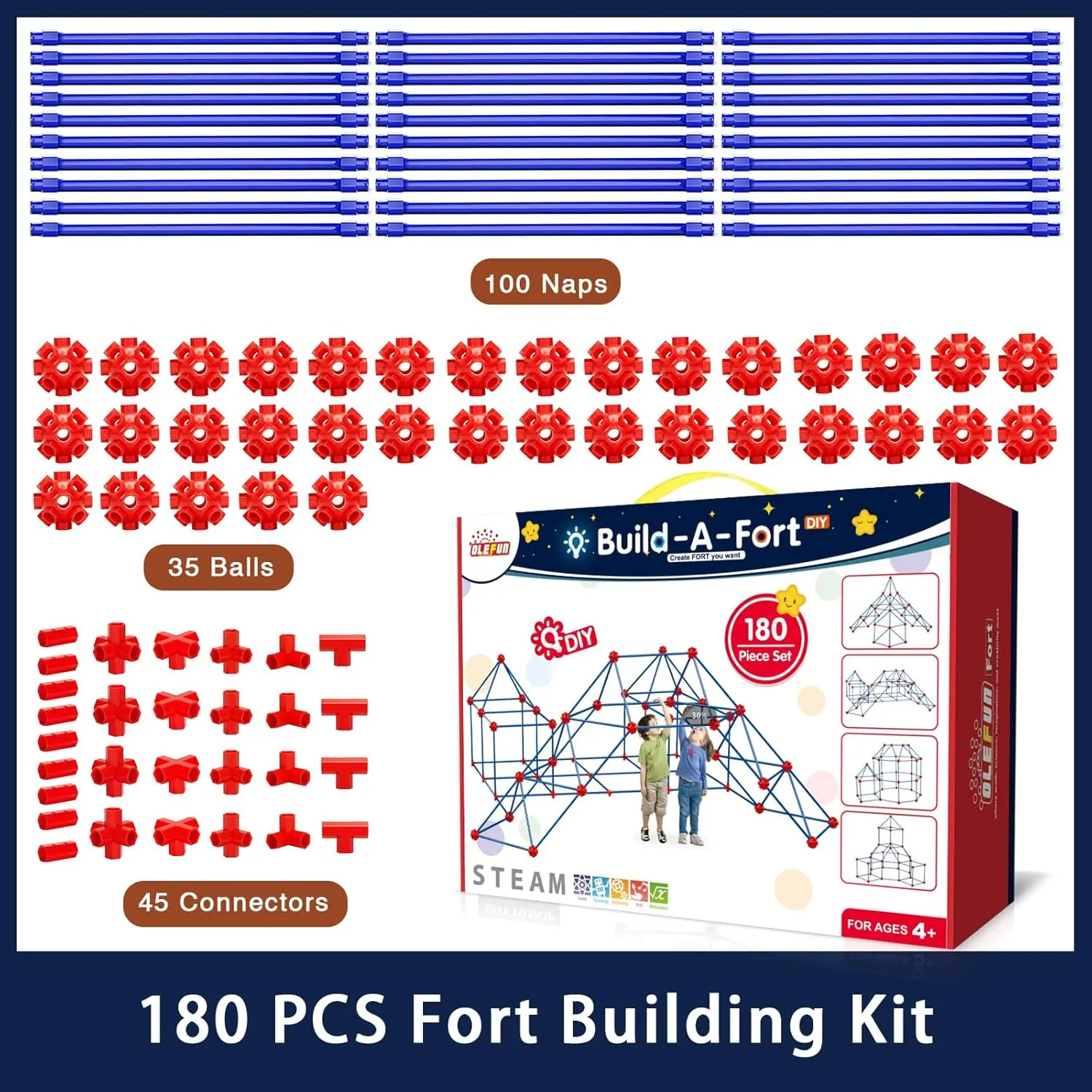 Fort Building Kits for Kids 4, 5, 6, 7, 8  Year Old Boys & Girls, Creative STEM Building Toys for DIY Castles, Tunnels, Play Tent, Ideal expenditure betray Gifts for Aged 5-8 OleFun 180 Pack 