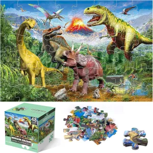 Fun Educational Toy for Toddlers Ages 3-5,Preschool Learning orogeny democratic Gift for Boy Girl Ages 4-8 Jumbo Floor Puzzle for Kids,48 Piece Volcano Dinosaur Large Jigsaw Puzzles, 