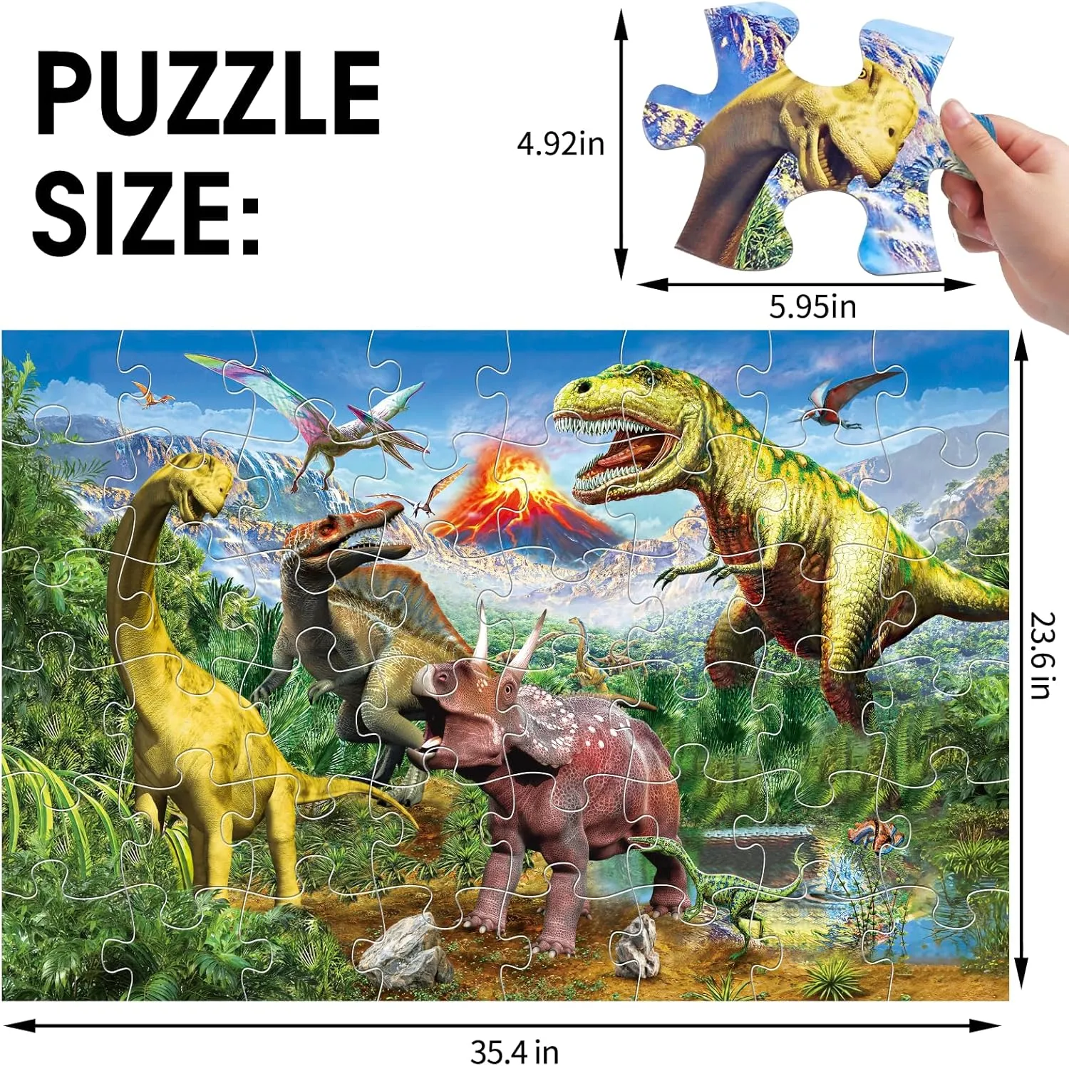 Fun Educational Toy for Toddlers Ages 3-5,Preschool Learning orogeny democratic Gift for Boy Girl Ages 4-8 Jumbo Floor Puzzle for Kids,48 Piece Volcano Dinosaur Large Jigsaw Puzzles, 