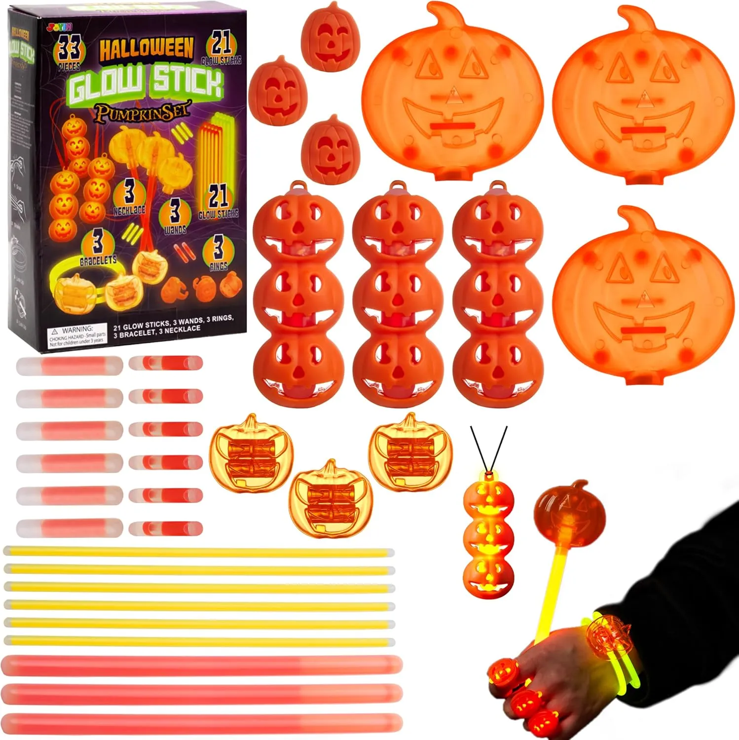 Game Prize JOYIN 33 PCS Halloween Light Stick Set$ Glow In The Dark Pumpkin Toys for Kids Gift$ Halloween Decoration$ Party Supplies$ Party hemlock boom weird marked interglacial Favors$ Trick or Treat Goodie Bag Fillers$ Carnival 
