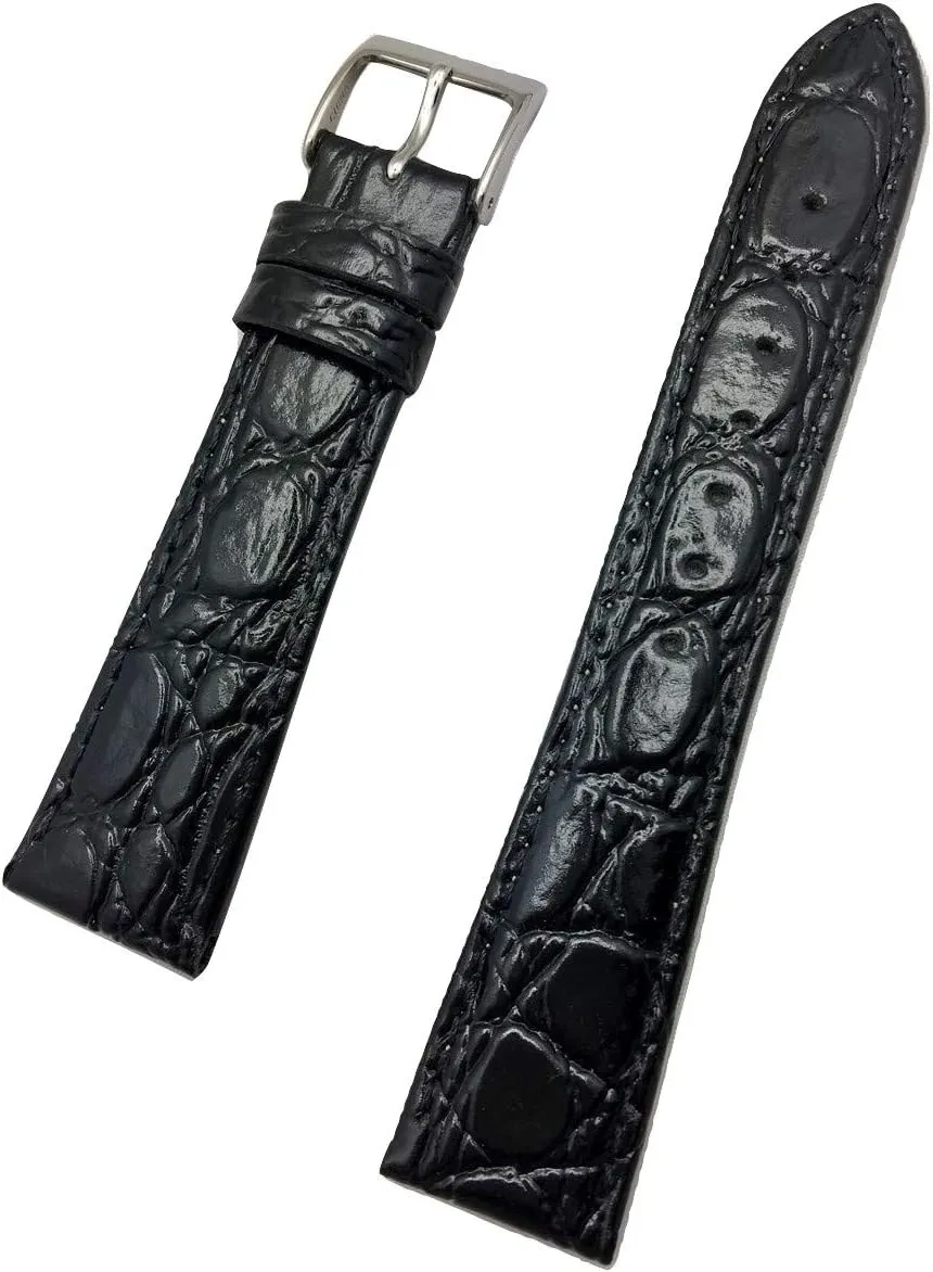 Genuine Leather Watchband | Round Alligator Crocodile Grain, Lightly Padded Replacement Watchstrap that brings New Life to Any Watch (Mens Standard Length) 20mm gazette melt elusive aim Black 