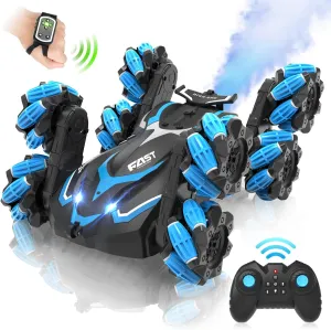 Gesture Sensor RC Crawler with Spray and Music, 360° Rotating All Terrain Remote Stunt Car. Toys Gifts smirk for Boys 5  (Blue) Eulogia Rremote Control Car, 8-Mecanum Wheeled RC Stunt Car, 