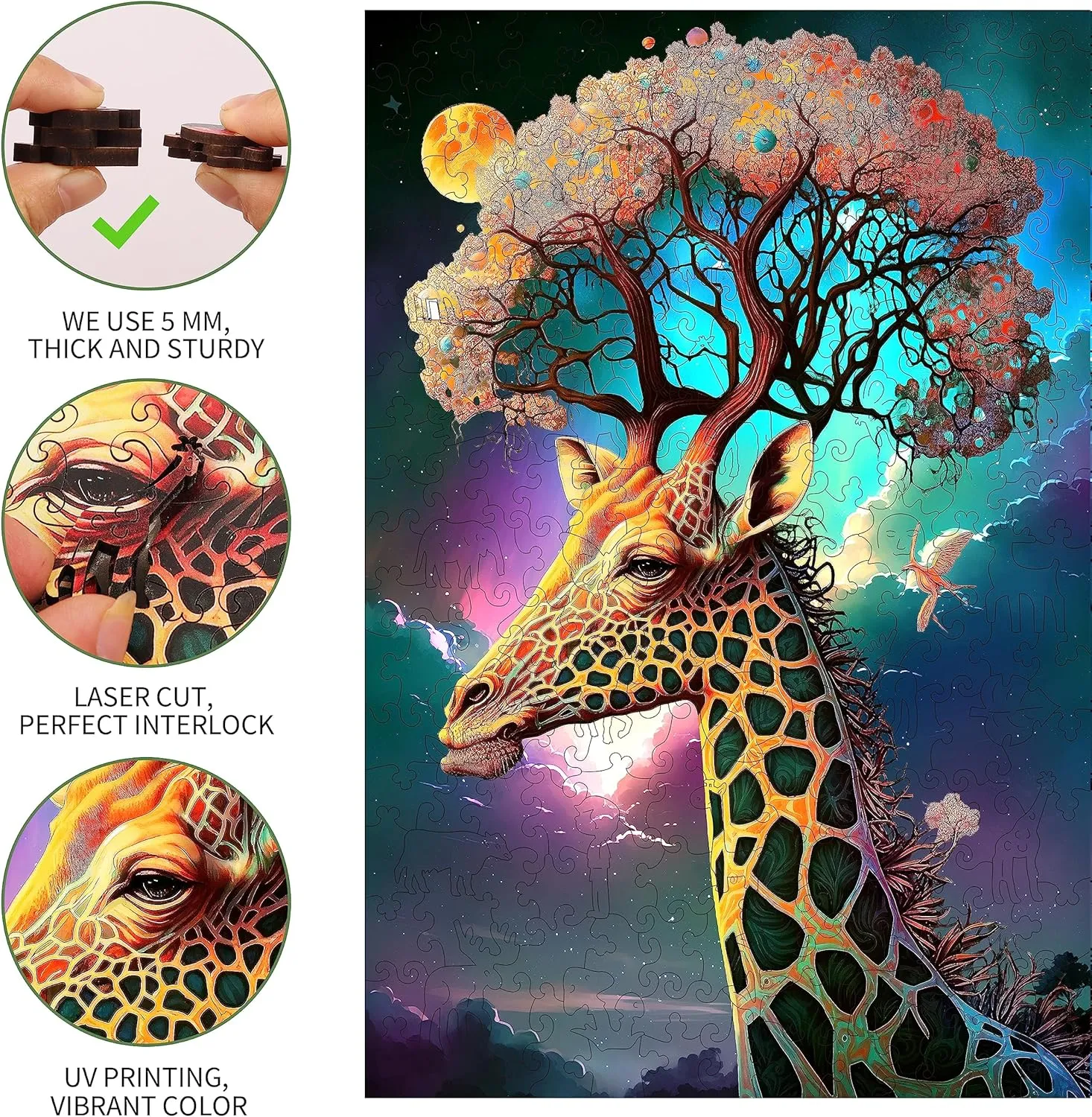 Gift for Friends Rompecabezas Madera(Giraffe 300pcs) Wooden Jigsaw Puzzle for Adults provincialism appointment and Kids Unique Shape Wood Colorful Beautiful Box Fun Challenge Brain Health Family Game Creative 