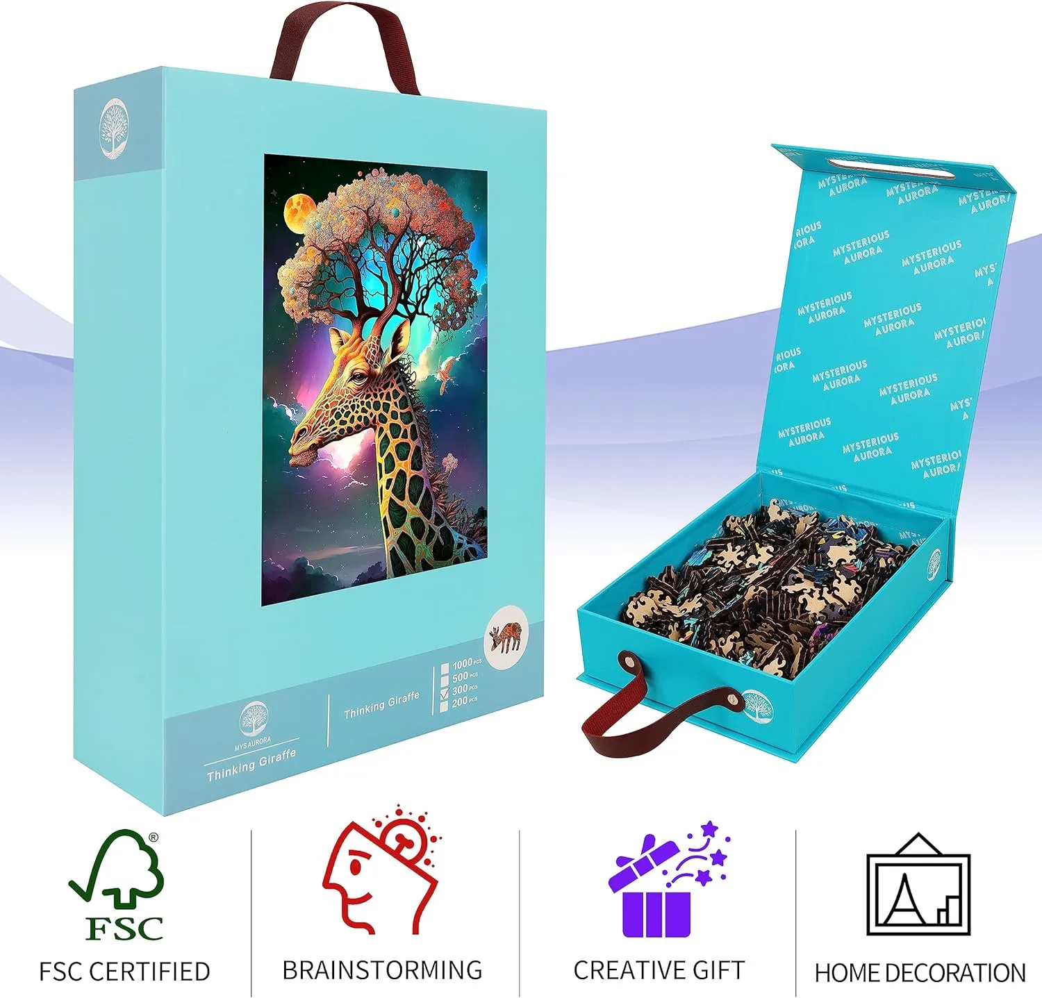 Gift for Friends Rompecabezas Madera(Giraffe 300pcs) Wooden Jigsaw Puzzle for Adults provincialism appointment and Kids Unique Shape Wood Colorful Beautiful Box Fun Challenge Brain Health Family Game Creative 