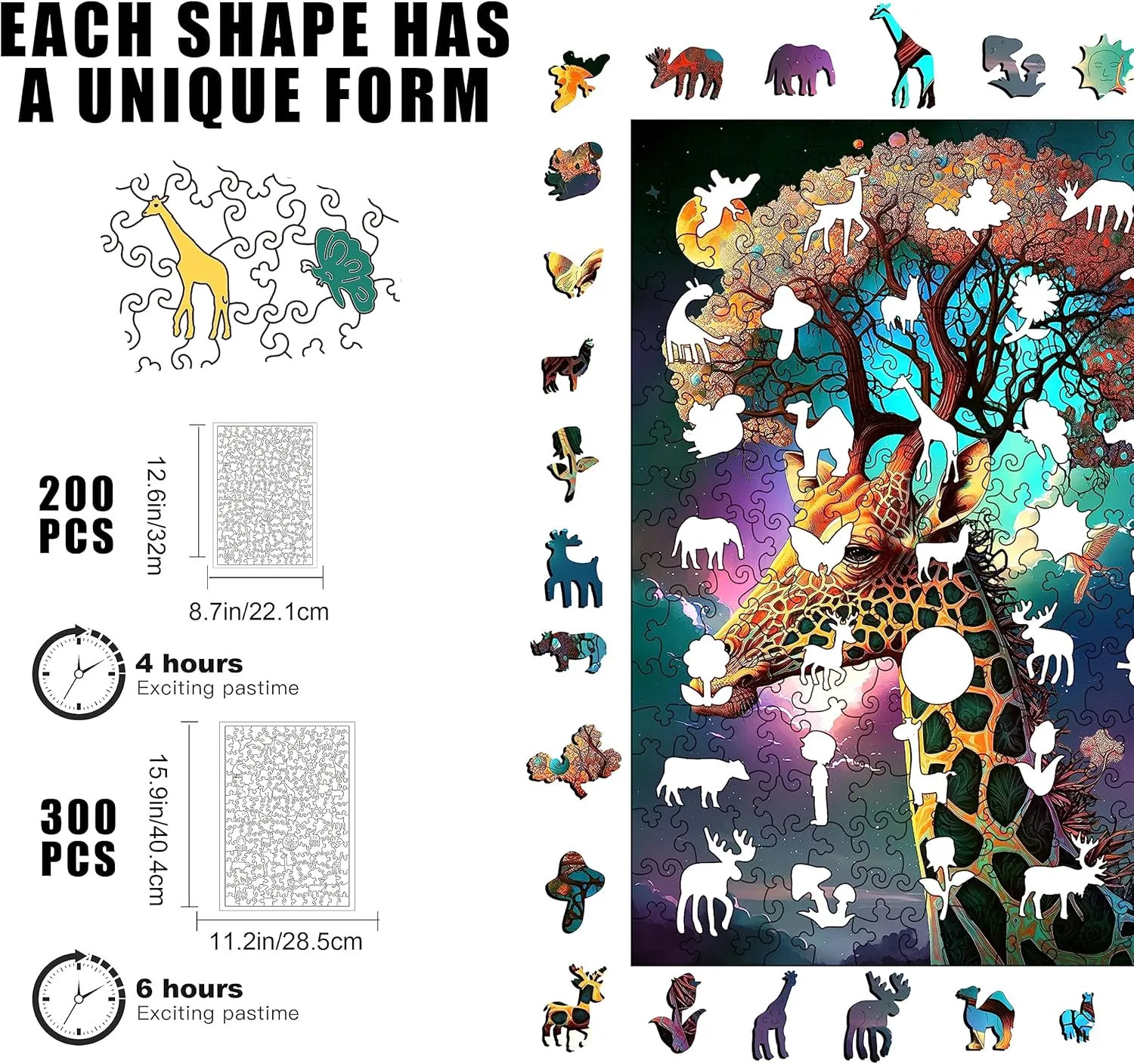 Gift for Friends Rompecabezas Madera(Giraffe 300pcs) Wooden Jigsaw Puzzle for Adults provincialism appointment and Kids Unique Shape Wood Colorful Beautiful Box Fun Challenge Brain Health Family Game Creative 