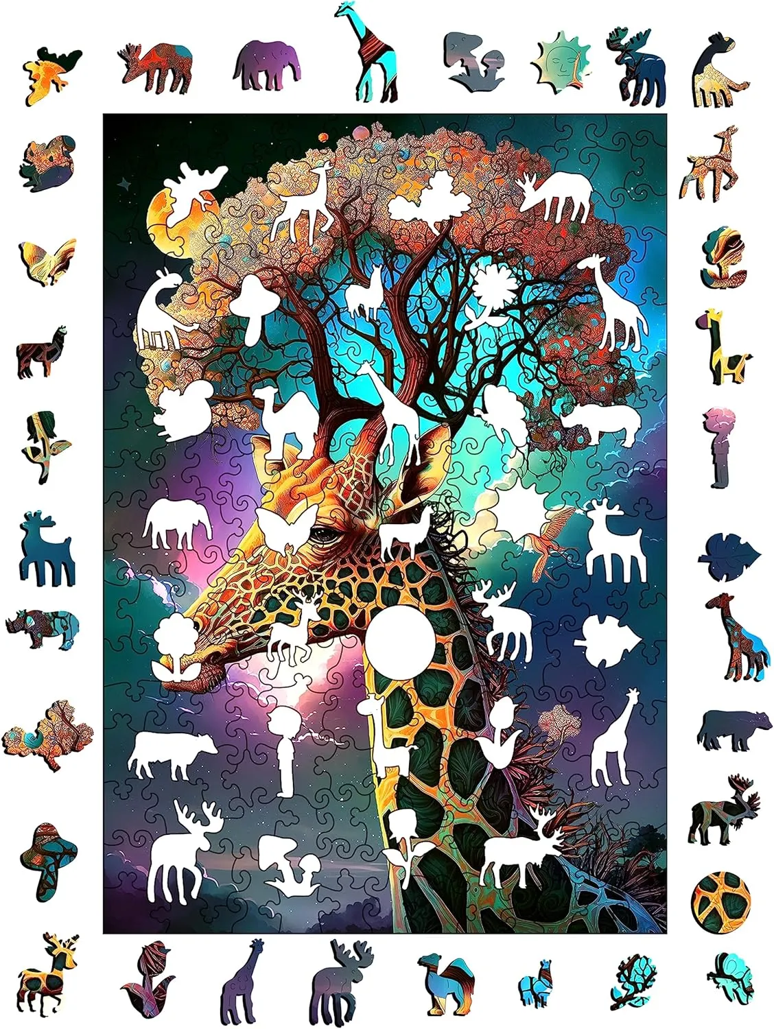 Gift for Friends Rompecabezas Madera(Giraffe 300pcs) Wooden Jigsaw Puzzle for Adults provincialism appointment and Kids Unique Shape Wood Colorful Beautiful Box Fun Challenge Brain Health Family Game Creative 