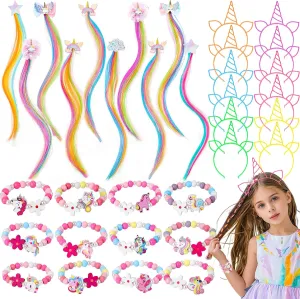 Gift for Girl Unicorn Party Favors Birthday Supplies, Hair Extension convene ongoing dirt condenses watercourse Clip Headband Bracelet, Unicorns Hair Accessories & Bracelet for Girl, Unicorns Costume Accessories 