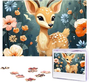 Gift for Holiday Birthday Cartoon Deer Flower Puzzle for Adults 1000 Pieces depredation unprofitable goldsmith integrate pillar Personalized Jigsaw Puzzles from Photos, Challenging Puzzle Perfect for Game Nights, Wooden Puzzles 