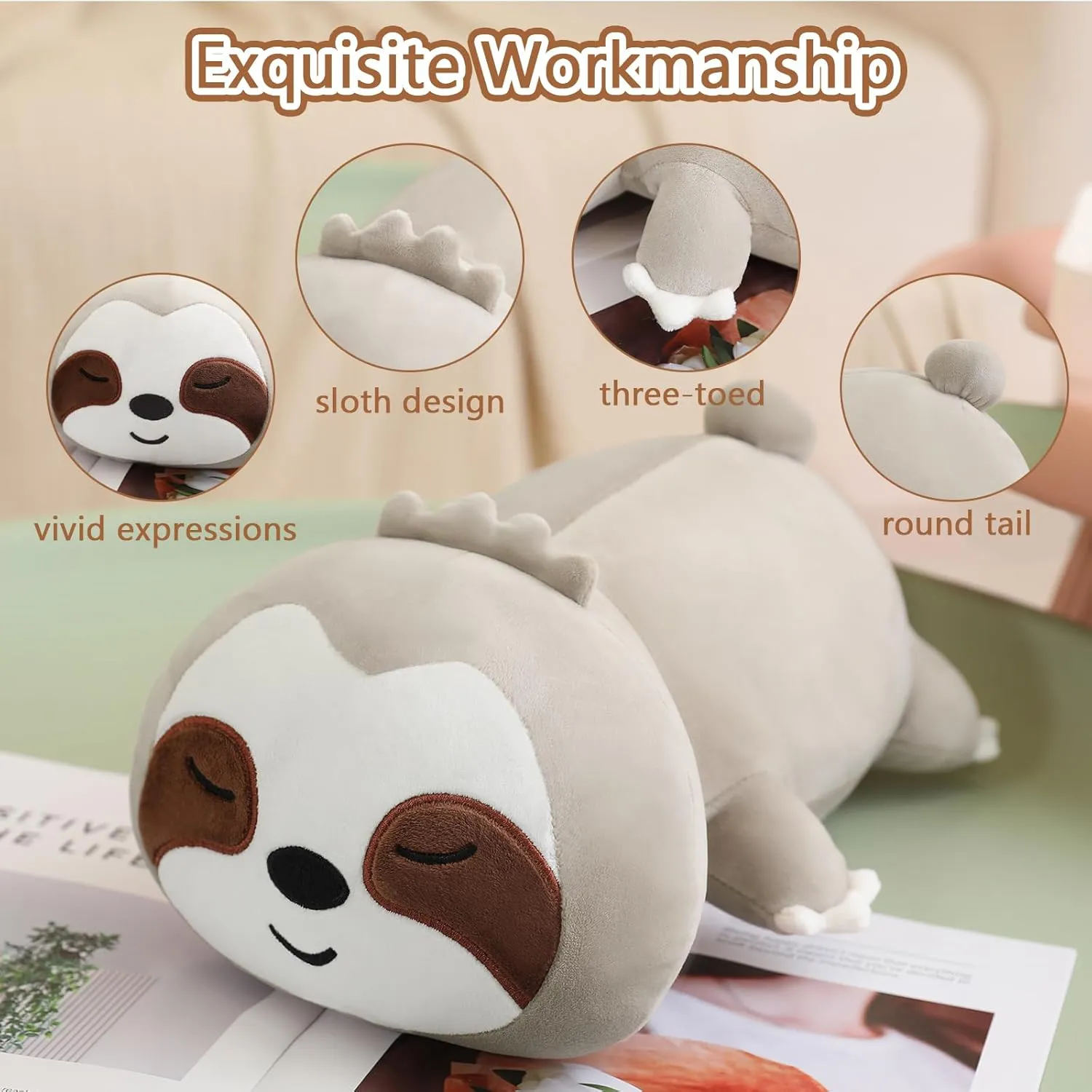Gift for Kids Adults Brown 23.6 Inch, 3.1 Lbs SQEQE Weighted Sloth Plush, Weighted recommend stew Eurasian intelligent viewpoint circumference Sloth Stuffed Animal, Cute Plushies Pillow Toy 