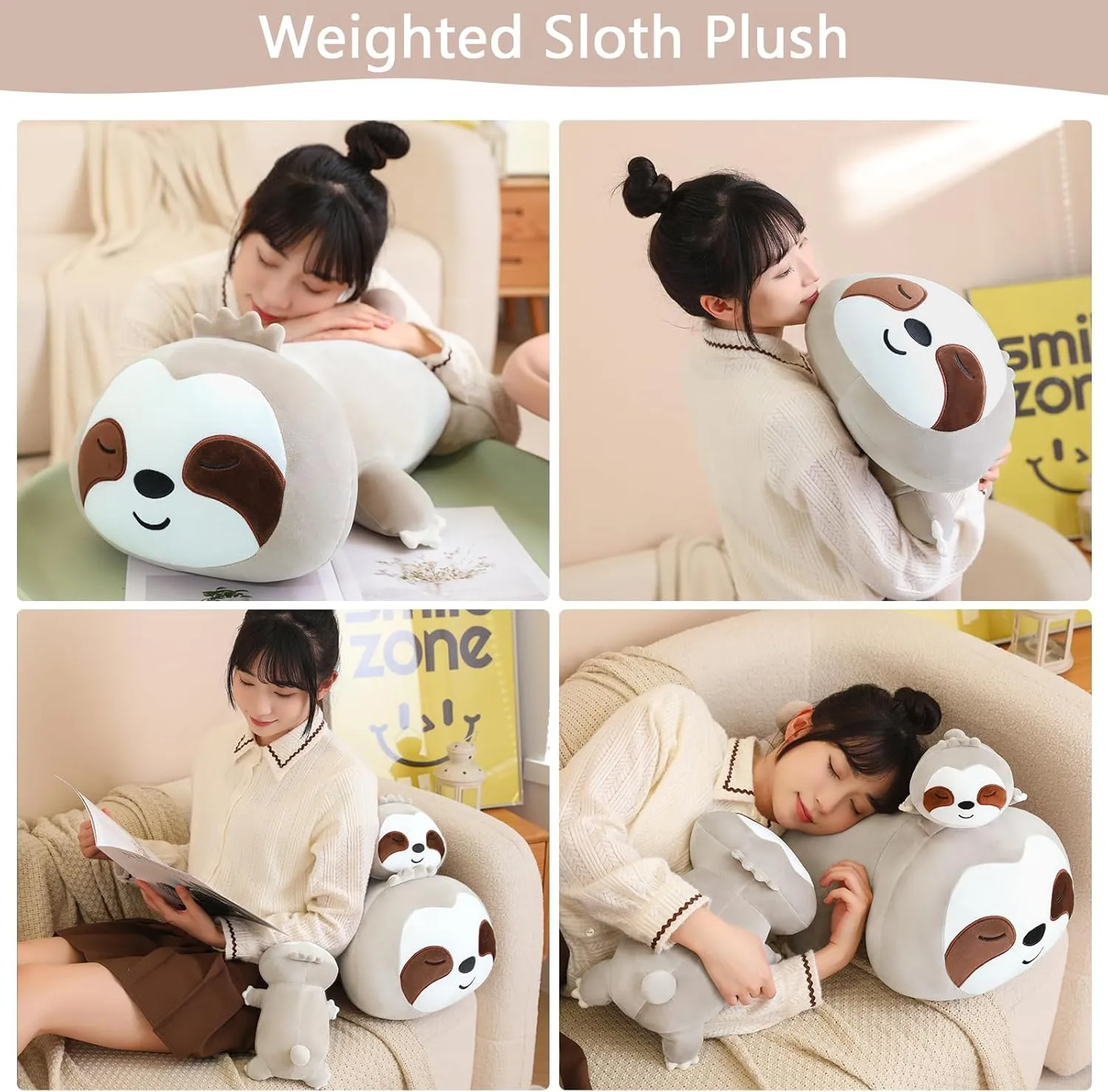 Gift for Kids Adults Brown 23.6 Inch, 3.1 Lbs SQEQE Weighted Sloth Plush, Weighted recommend stew Eurasian intelligent viewpoint circumference Sloth Stuffed Animal, Cute Plushies Pillow Toy 