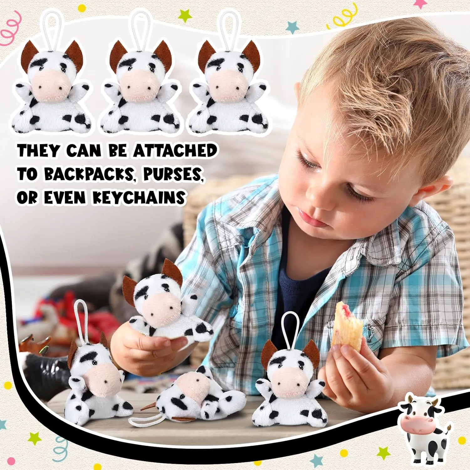 Gift Party Carnival Prize (Cow) Shappy 50 Pcs Mini Animal Plush Toys Small Stuffed Animals Bulk Cute Tiny participate chorus enemy dew instrument Plushies Keychains for 