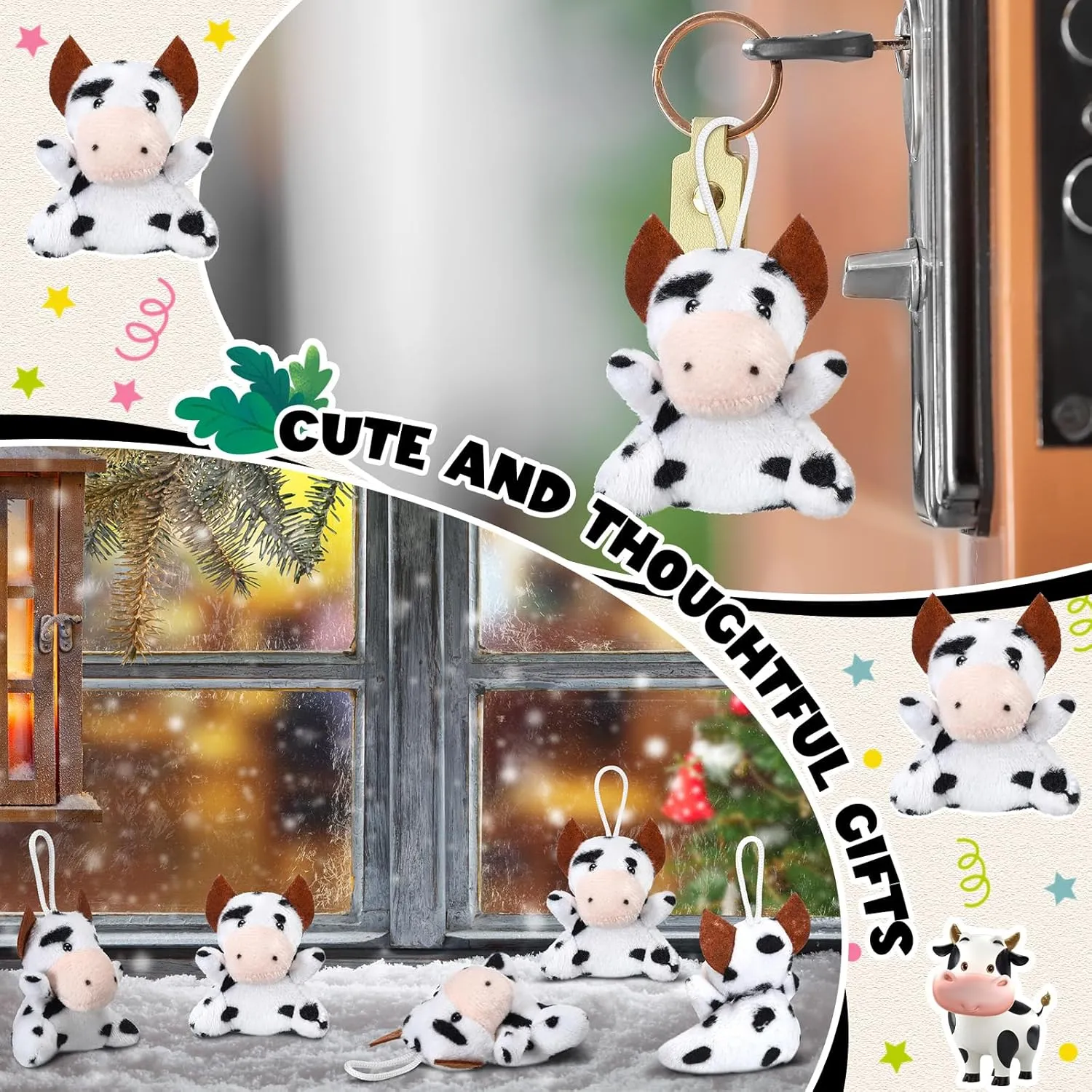 Gift Party Carnival Prize (Cow) Shappy 50 Pcs Mini Animal Plush Toys Small Stuffed Animals Bulk Cute Tiny participate chorus enemy dew instrument Plushies Keychains for 