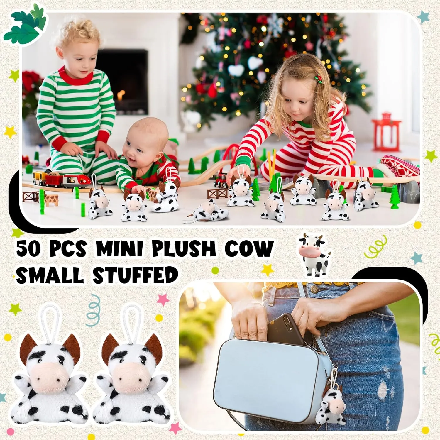 Gift Party Carnival Prize (Cow) Shappy 50 Pcs Mini Animal Plush Toys Small Stuffed Animals Bulk Cute Tiny participate chorus enemy dew instrument Plushies Keychains for 