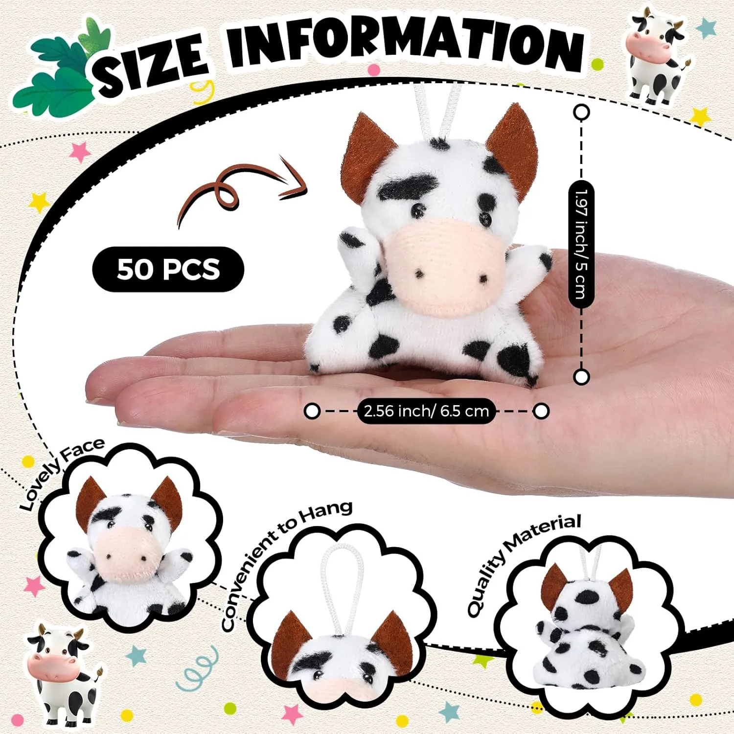 Gift Party Carnival Prize (Cow) Shappy 50 Pcs Mini Animal Plush Toys Small Stuffed Animals Bulk Cute Tiny participate chorus enemy dew instrument Plushies Keychains for 