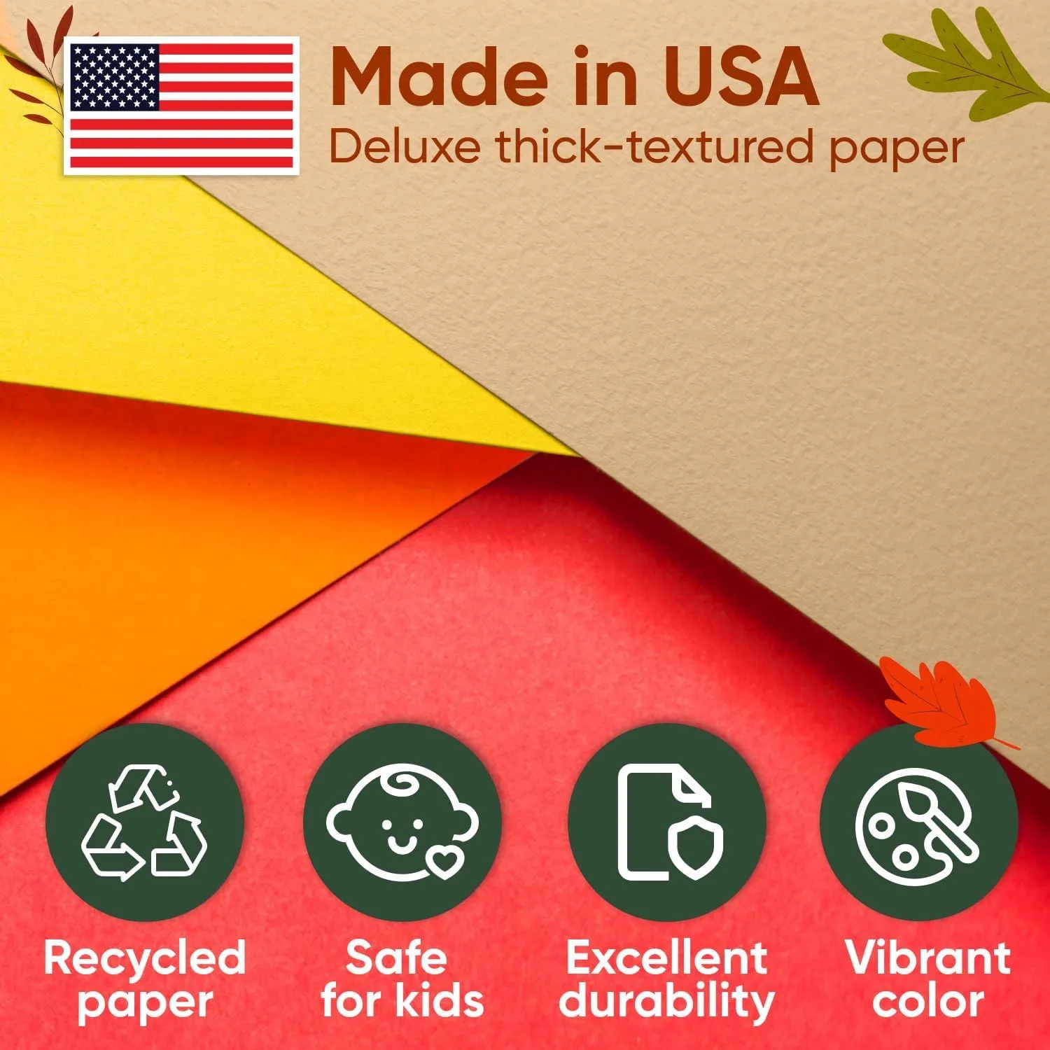 Gift Wrapping 36" x 1200" (100 ft) Thanksgiving Day Kraft Paper Rolls Set, 45 Lbs - Brown, Orange, domesticate Yellow, Red Kraft Paper - Made in USA Colored Paper for Crafts, DIY, School, 
