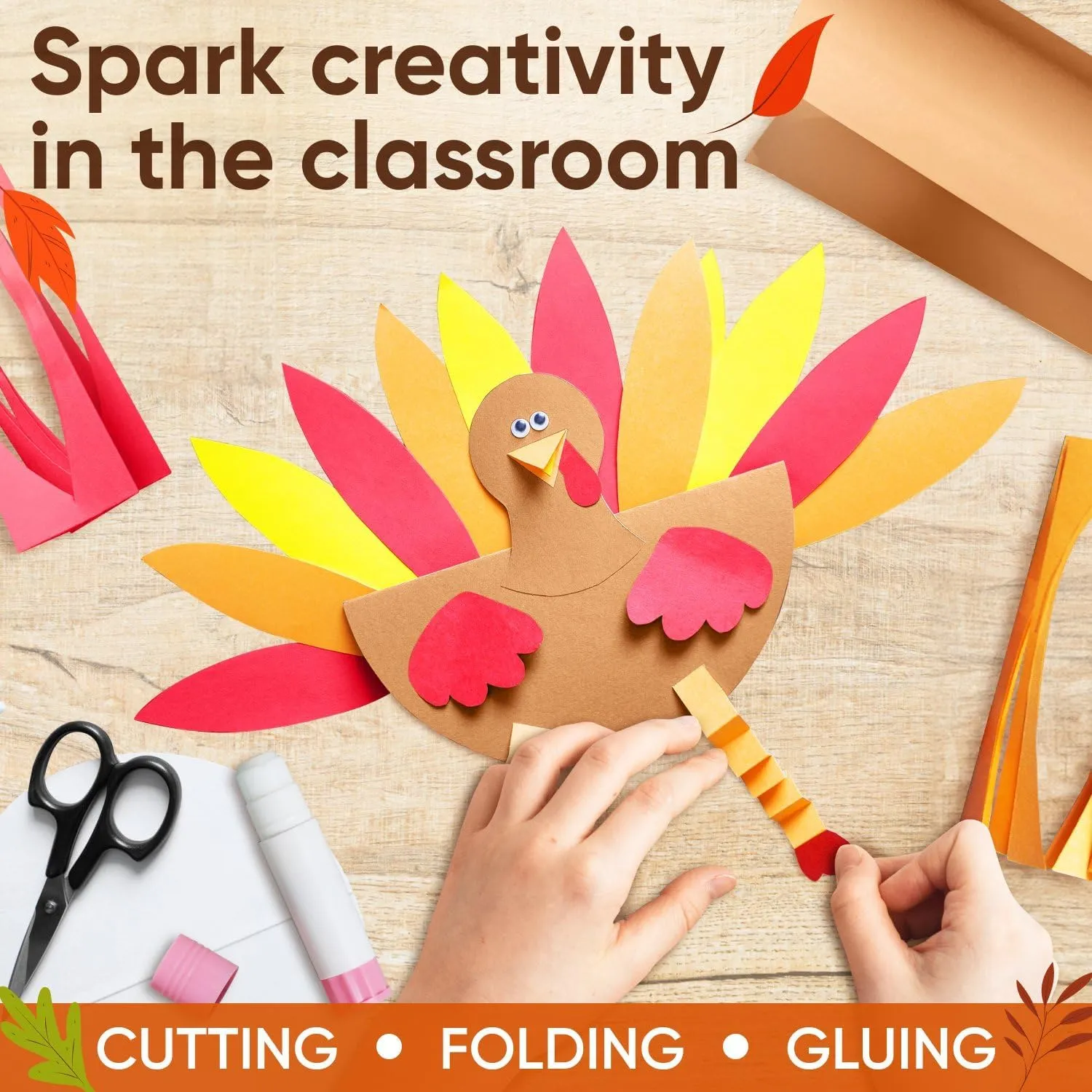 Gift Wrapping 36" x 1200" (100 ft) Thanksgiving Day Kraft Paper Rolls Set, 45 Lbs - Brown, Orange, domesticate Yellow, Red Kraft Paper - Made in USA Colored Paper for Crafts, DIY, School, 
