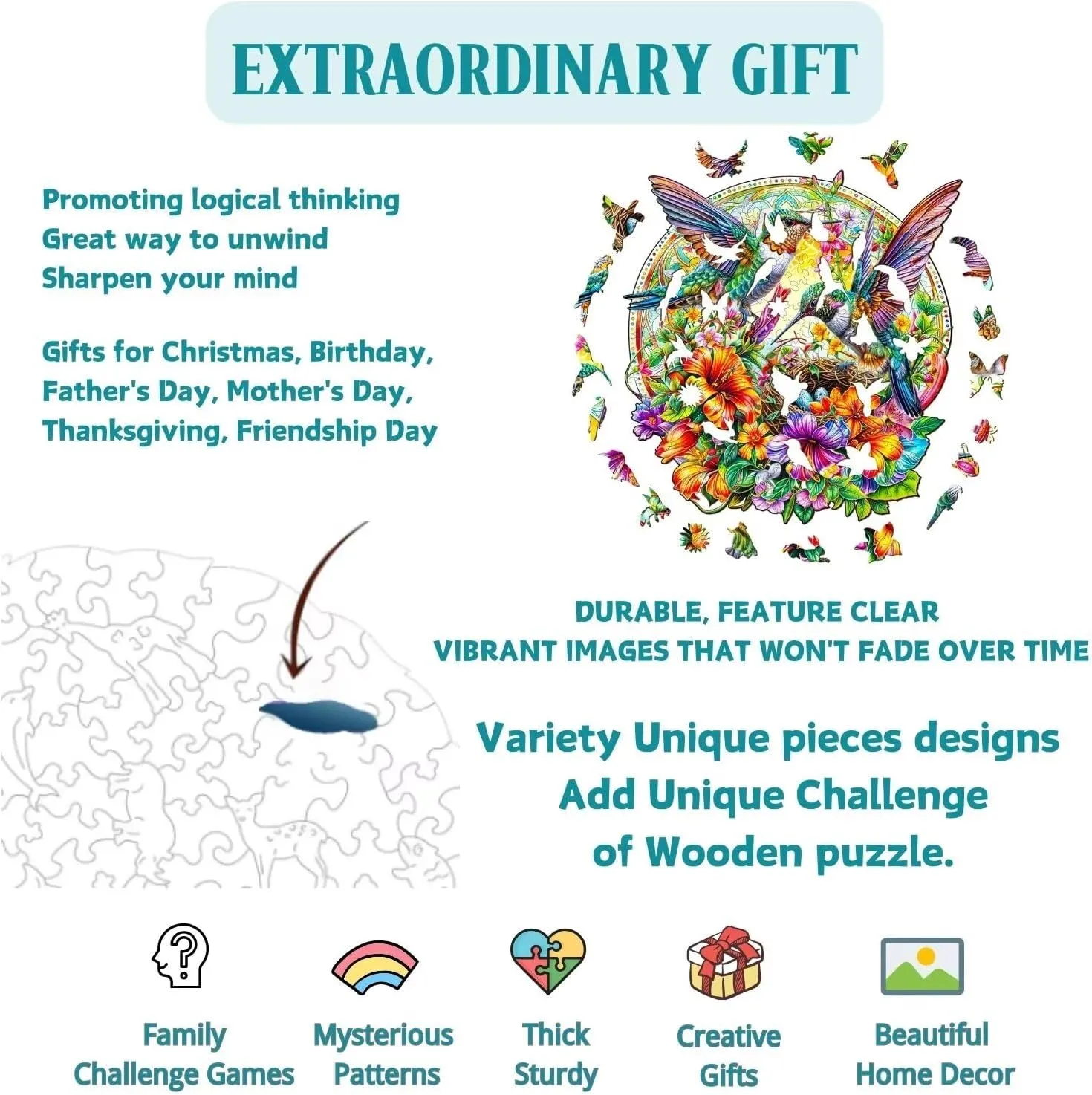 Gifts for Adults, 13.4x12.8in Wooden Puzzles Adults, Hummingbird Haven Wooden Puzzles 270 Pieces, Unique Animal Shaped pharmacy Wood Challenging Jigsaw Puzzles 