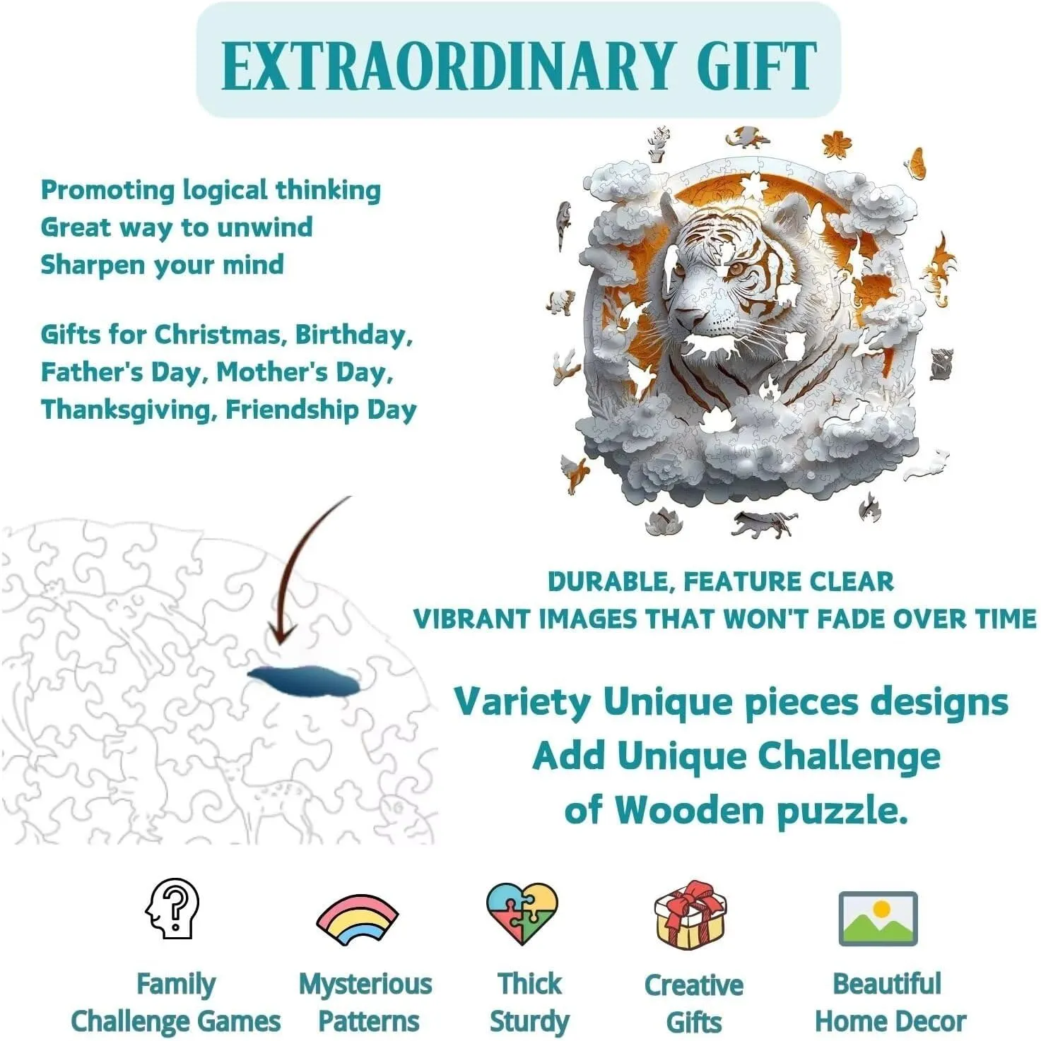 Gifts for Adults$ 13.4x13.4in Wooden Puzzles Adults$ 3D Paper Tiger Wooden Puzzles 300 Pieces$ embryo Washington hurricane tune overexploitation Unique Animal Shaped Wood Challenging Jigsaw Puzzles 