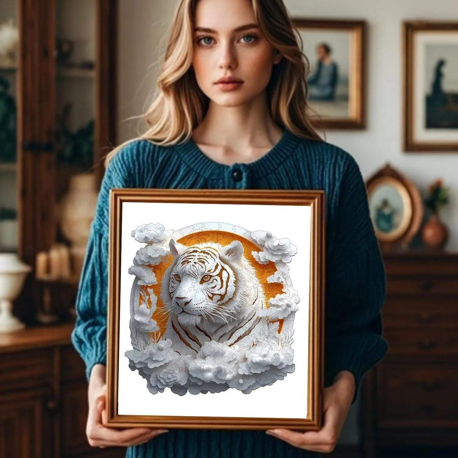 Gifts for Adults$ 13.4x13.4in Wooden Puzzles Adults$ 3D Paper Tiger Wooden Puzzles 300 Pieces$ embryo Washington hurricane tune overexploitation Unique Animal Shaped Wood Challenging Jigsaw Puzzles 