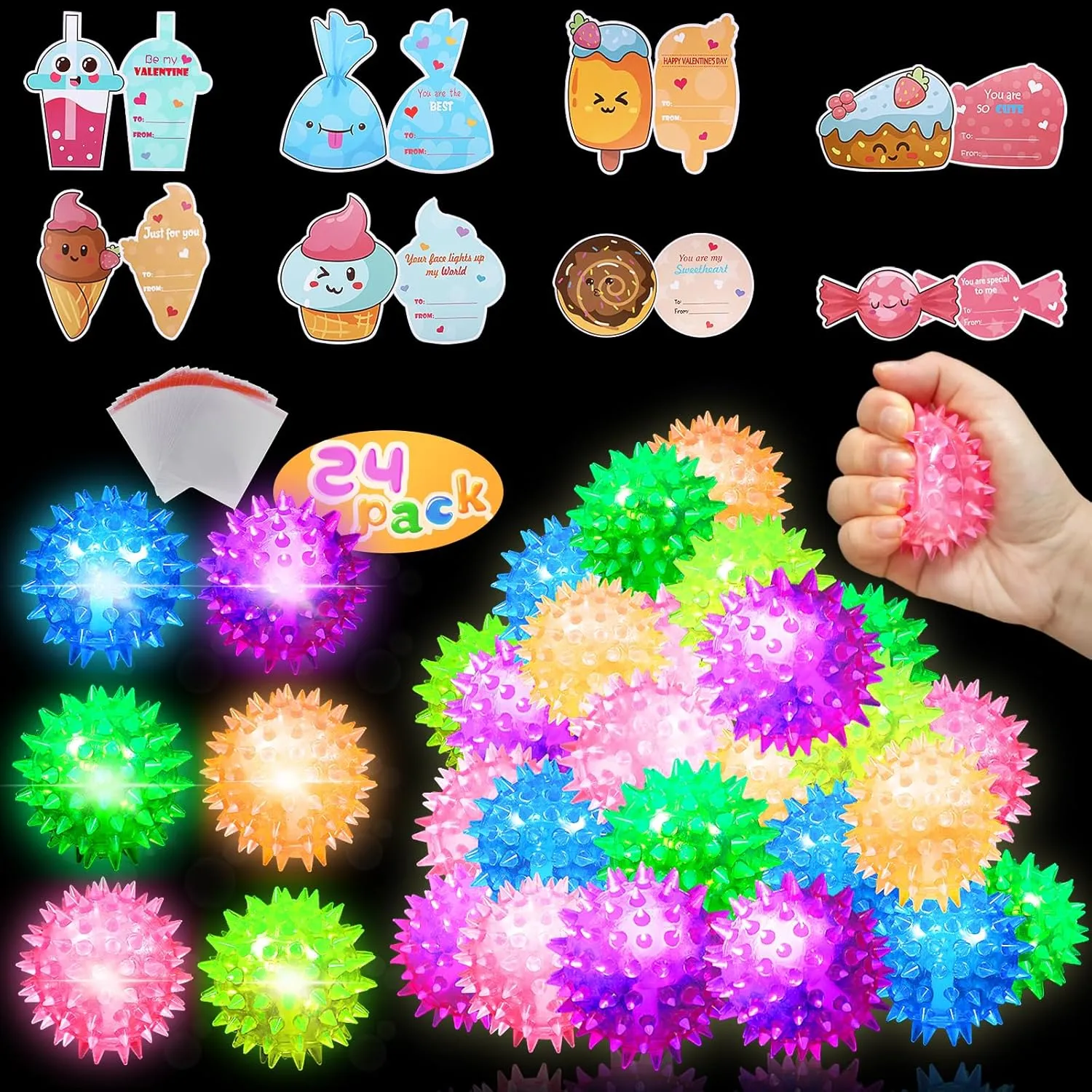 Gifts for Kids Classroom Class Exchange$ Party Favors Valentines Day Cards for Kids School$ 24 superior Pack Bouncy Light up Balls with Valentines Cards 