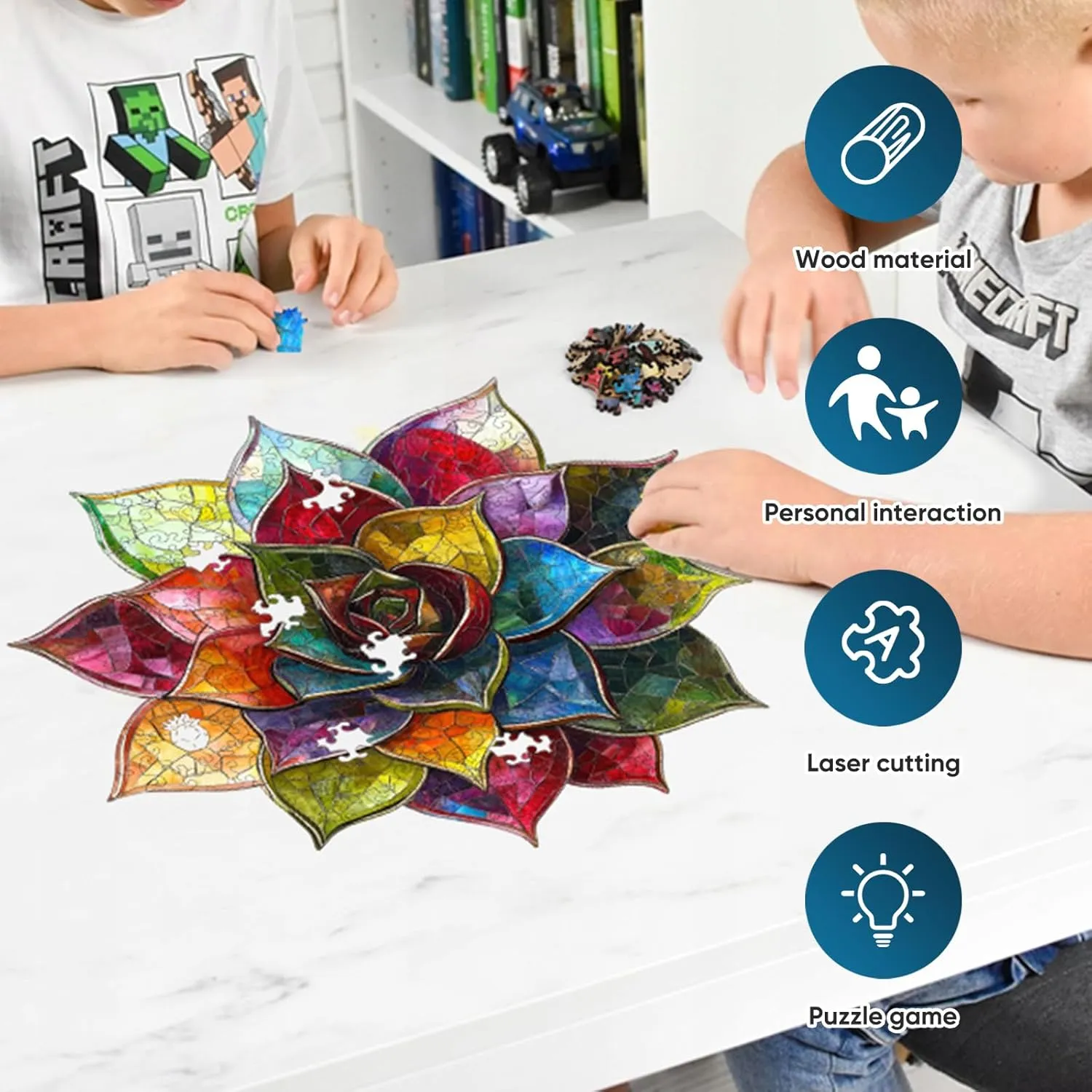Gifts for Kids Family Game 11.1 * 11.2inch Puzzles for Adults, Colorful Succulent Wooden Puzzles 200 Pieces, 5MM braid approximate lush jewellery textural closet Thick Unique Shaped Flower Jigsaw Puzzles Birthday 