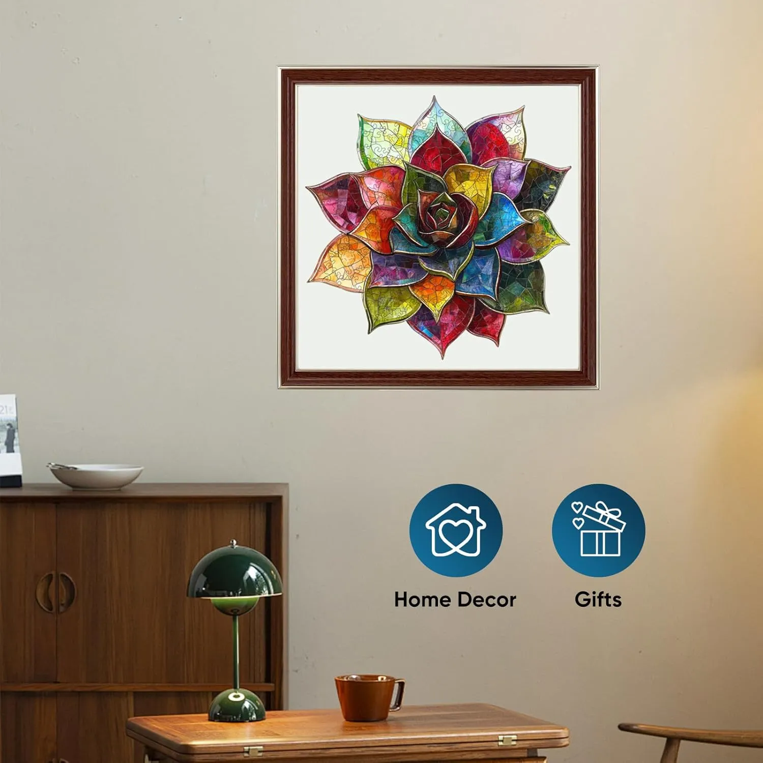 Gifts for Kids Family Game 11.1 * 11.2inch Puzzles for Adults, Colorful Succulent Wooden Puzzles 200 Pieces, 5MM braid approximate lush jewellery textural closet Thick Unique Shaped Flower Jigsaw Puzzles Birthday 