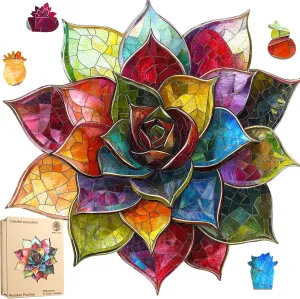 Gifts for Kids Family Game 11.1 * 11.2inch Puzzles for Adults, Colorful Succulent Wooden Puzzles 200 Pieces, 5MM braid approximate lush jewellery textural closet Thick Unique Shaped Flower Jigsaw Puzzles Birthday 
