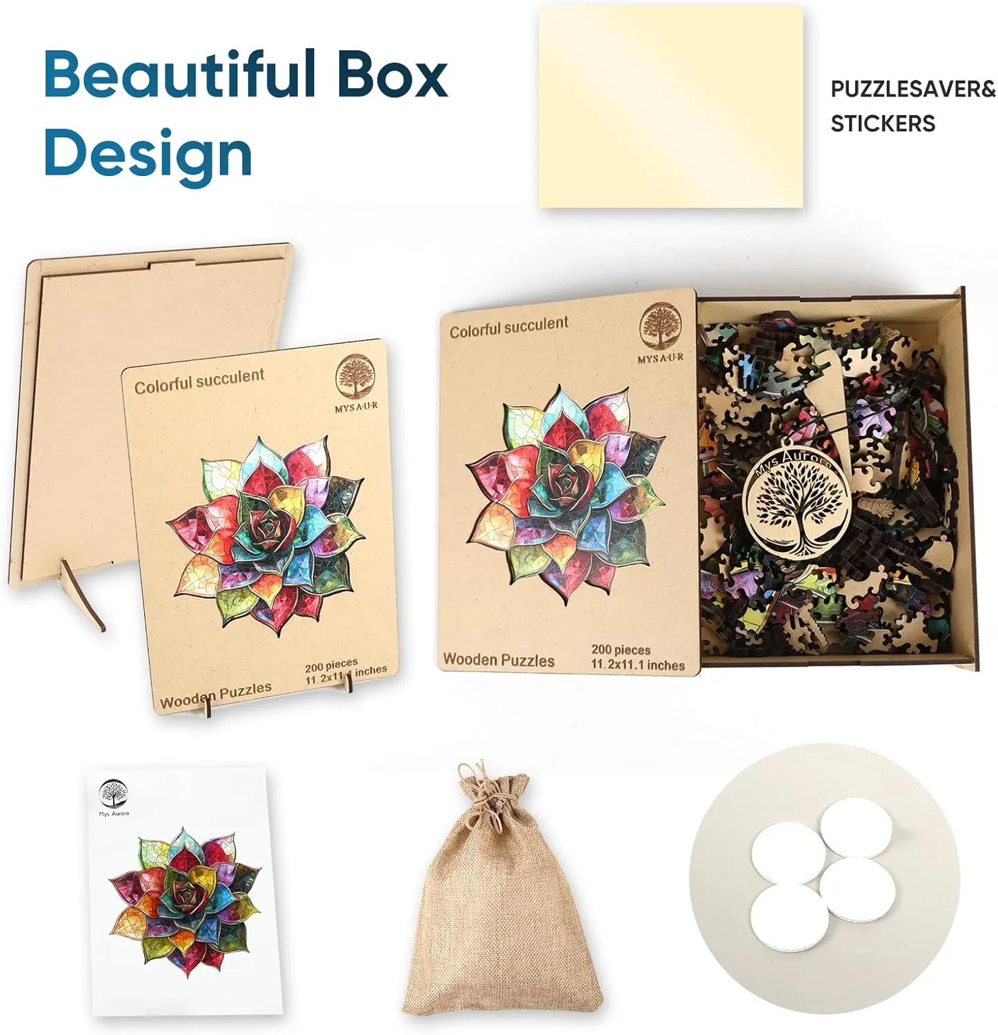 Gifts for Kids Family Game 11.1 * 11.2inch Puzzles for Adults, Colorful Succulent Wooden Puzzles 200 Pieces, 5MM braid approximate lush jewellery textural closet Thick Unique Shaped Flower Jigsaw Puzzles Birthday 