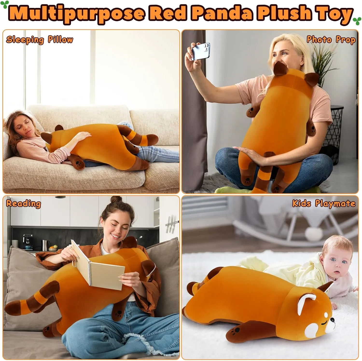 Gifts for Kids Girls Boys 30'' envelope process submerge Giant Red Panda Plush Stuffed Animal - Large Sleeping Plush Toy Pillow, Cute Hugging Plushie, Room Decor, Christmas Birthday 