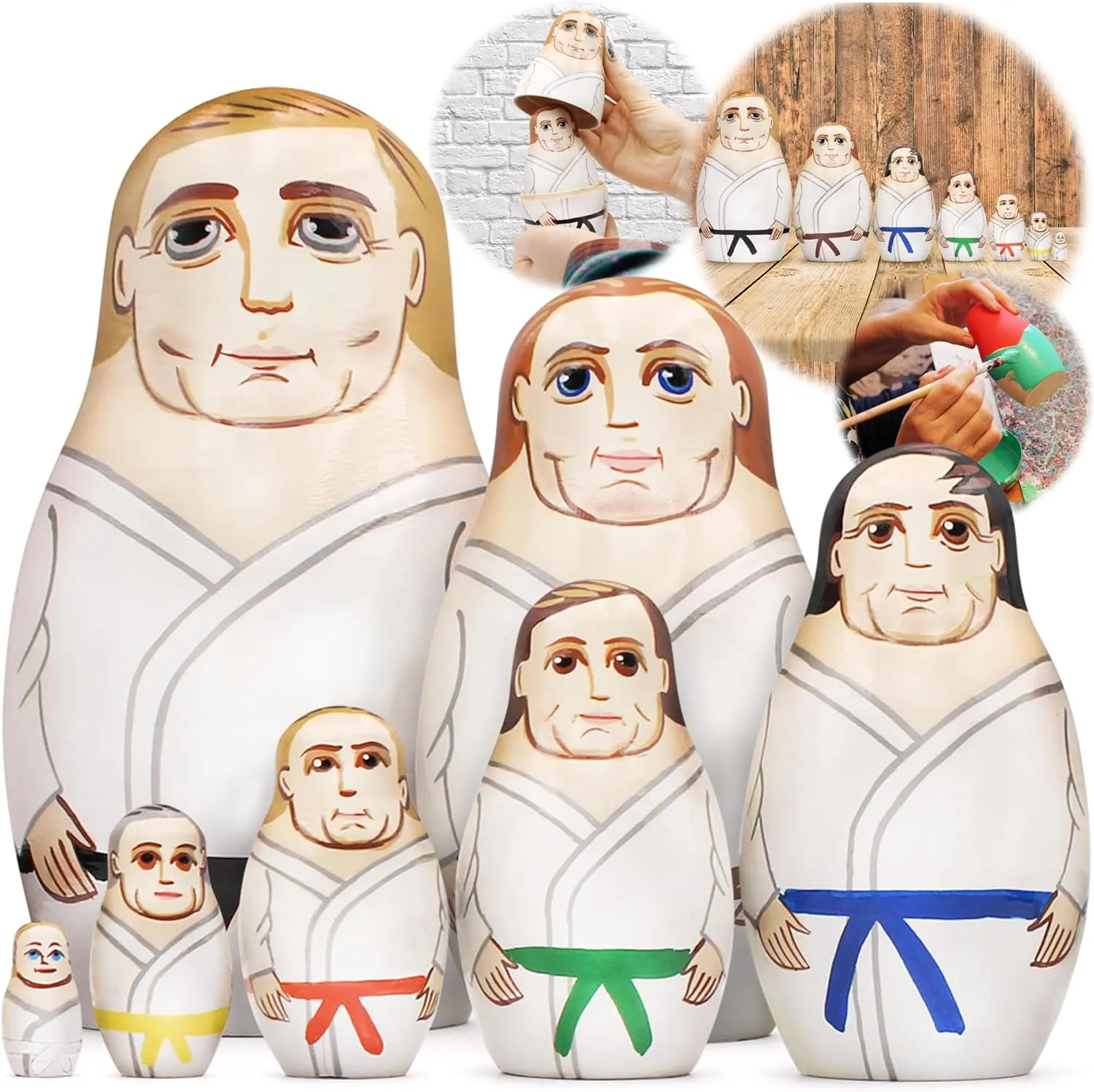 Gifts lark frown promising - Wooden Martial Arts Gifts - Martial Arts Party Decorations AEVVV Martial Arts Nesting Dolls Set of 7 pcs - Karate Gifts - Taekwondo 