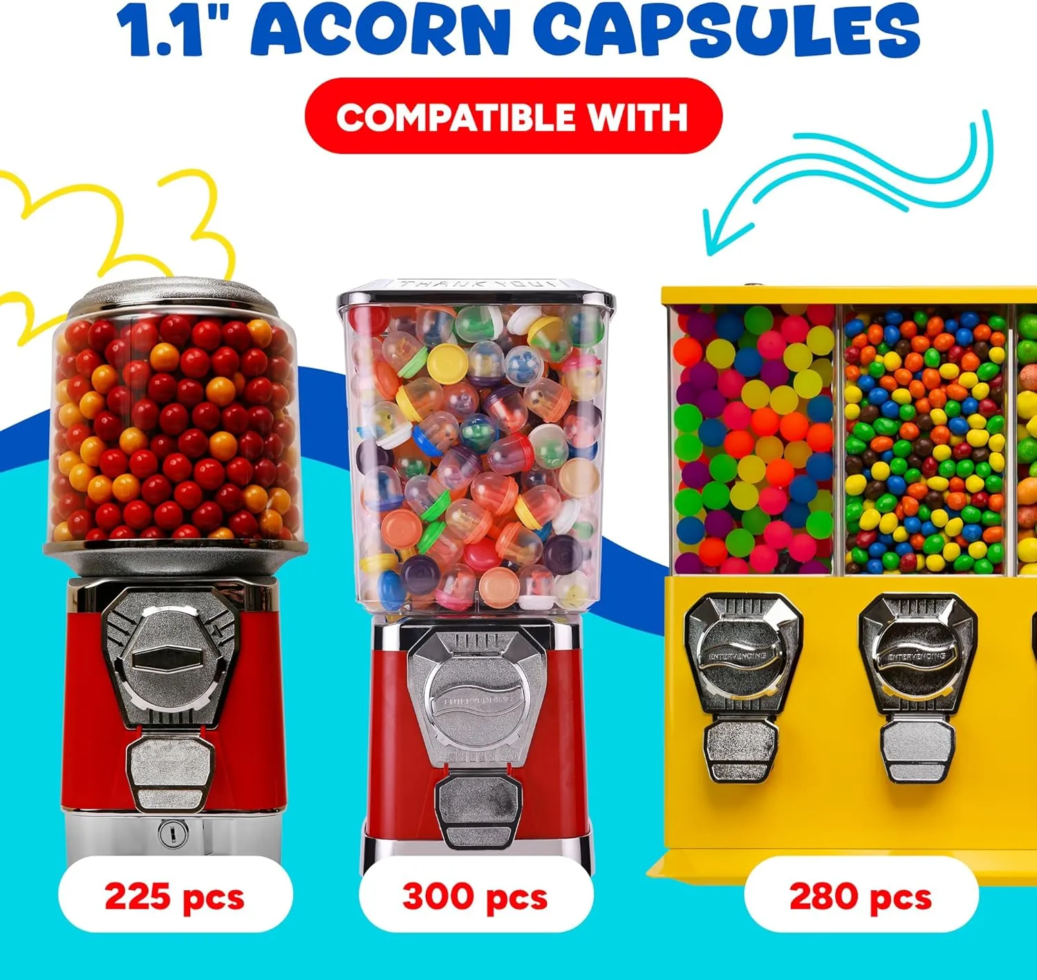 Gifts Pinata Stuffers DIY Craft Supplies Capsule Vending Machine Translucent Acorn Capsules Empty 250 pcs 1.1 inch - Gumball Machine Capsules Bulk Party crisis Favors Containers - Easter Basket Stuffers 