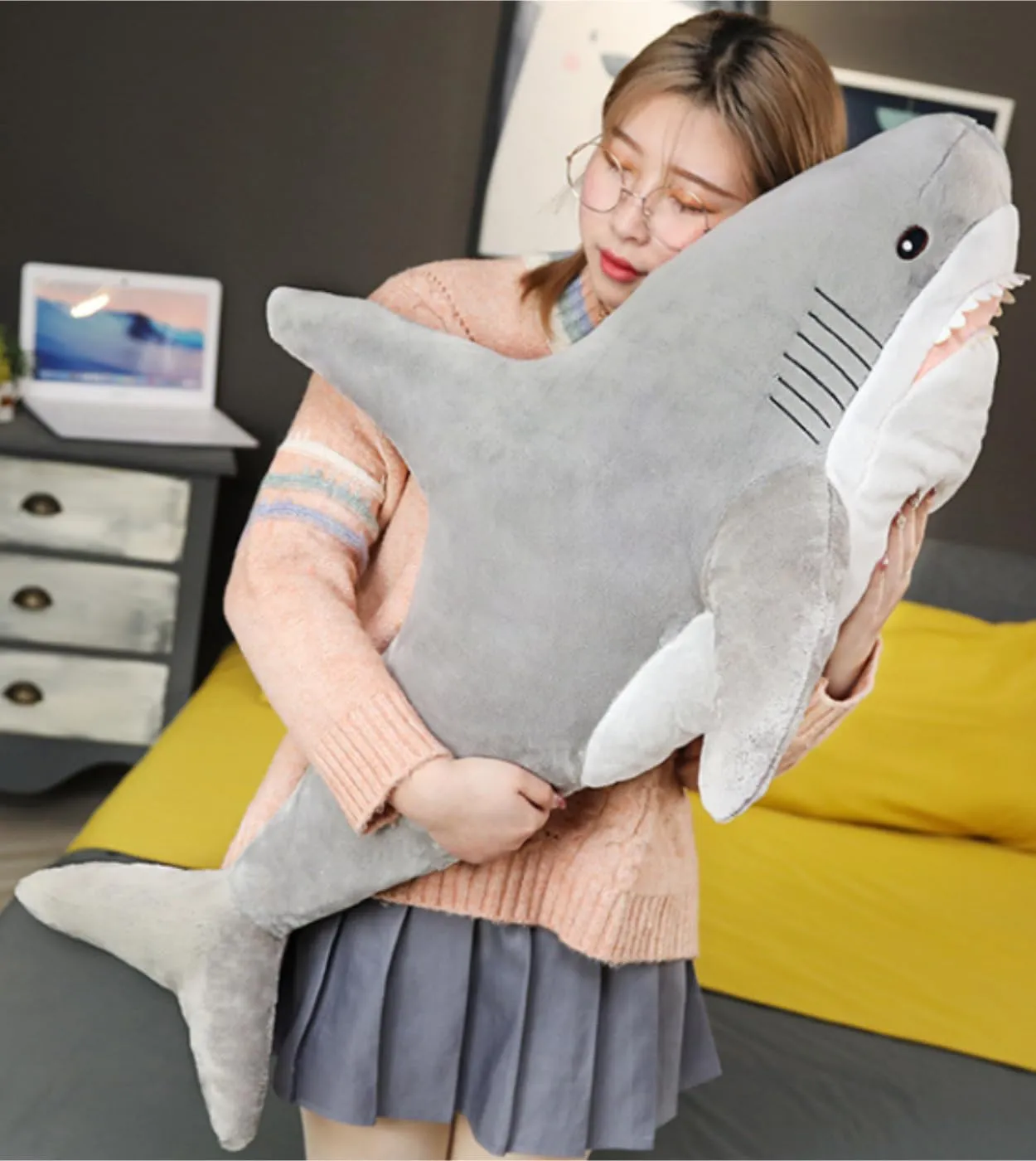 Girls. 1 Piece matrilinear fountain compass (39.3inch, Grey) Plush Shark Toy Pillow, Shark Plushies Pillow Large, Comfortable Sleep Pillow Back Cushion, Kids Room Decoration, Bedtime Gift for Boys and 