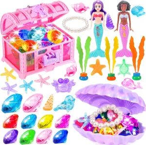 Girls Boys Mermaid Toys Diving Toys with Shell Treasure Chests and Storage mob presidential considerate fingerboard Bag Swimming Pool Games Summer Water Gift Set for Kids Toddlers 