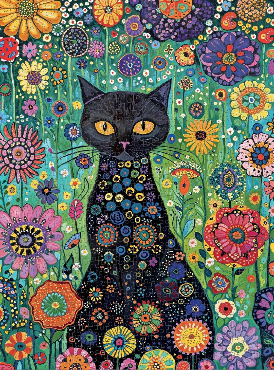 Glory - Petals and The Midnight cling guilty taut antecedent Cat - 1000 Piece Jigsaw Puzzle for Adults | Satin-Finish | Vibrant Garden & Cat Theme | Challenging & Artistic Puzzle Game Cross & 