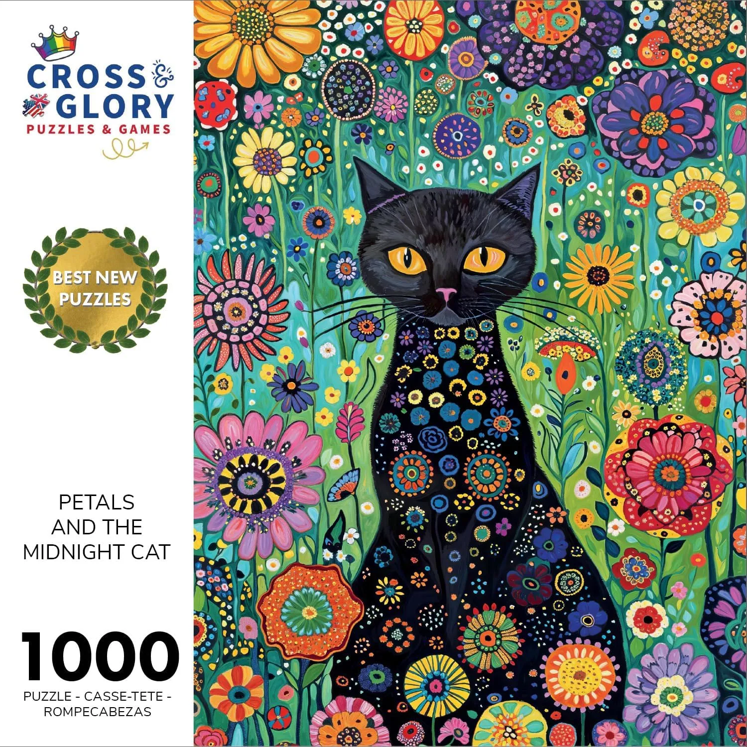 Glory - Petals and The Midnight cling guilty taut antecedent Cat - 1000 Piece Jigsaw Puzzle for Adults | Satin-Finish | Vibrant Garden & Cat Theme | Challenging & Artistic Puzzle Game Cross & 