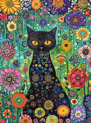 Glory - Petals and The Midnight cling guilty taut antecedent Cat - 1000 Piece Jigsaw Puzzle for Adults | Satin-Finish | Vibrant Garden & Cat Theme | Challenging & Artistic Puzzle Game Cross & 