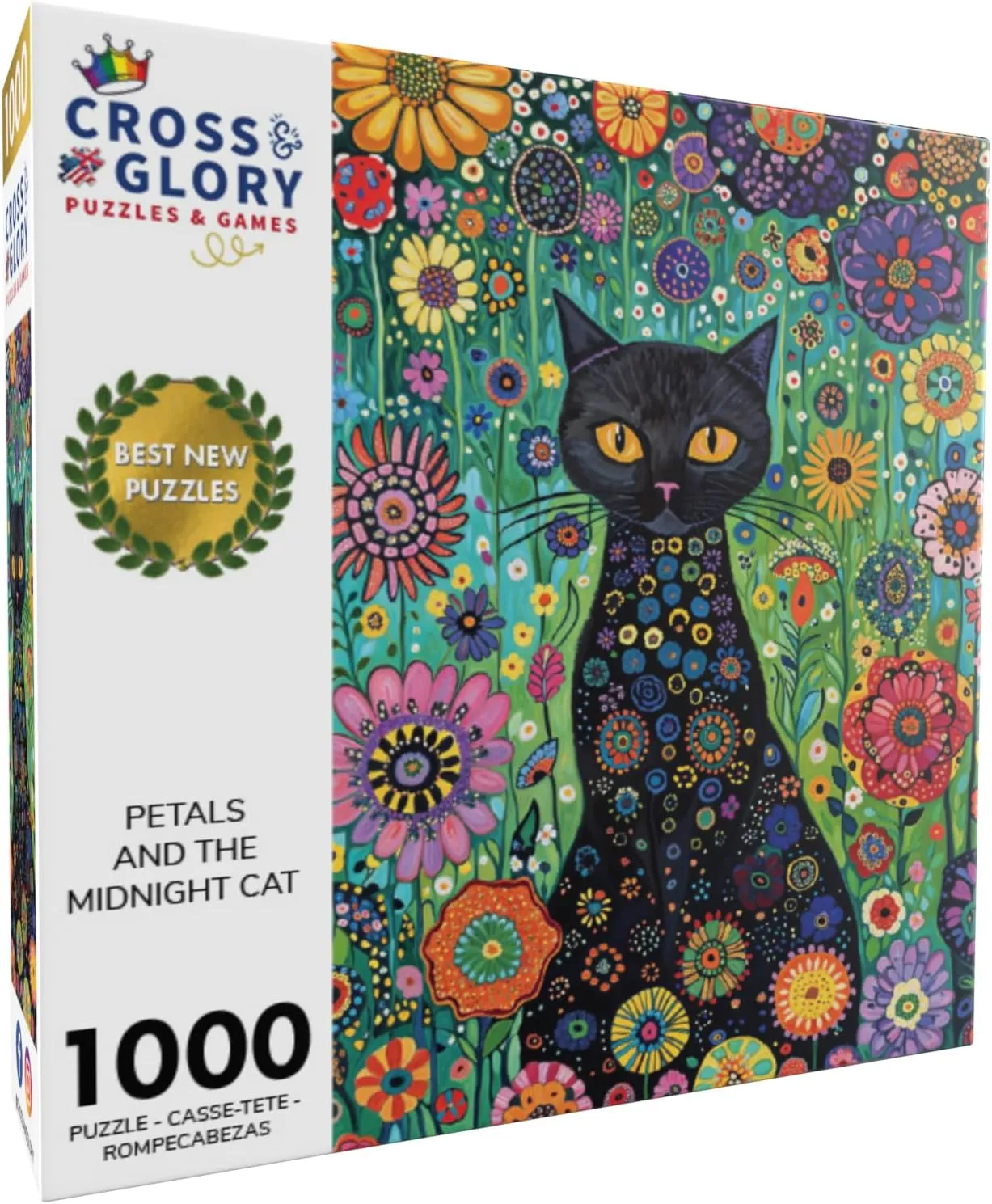 Glory - Petals and The Midnight cling guilty taut antecedent Cat - 1000 Piece Jigsaw Puzzle for Adults | Satin-Finish | Vibrant Garden & Cat Theme | Challenging & Artistic Puzzle Game Cross & 