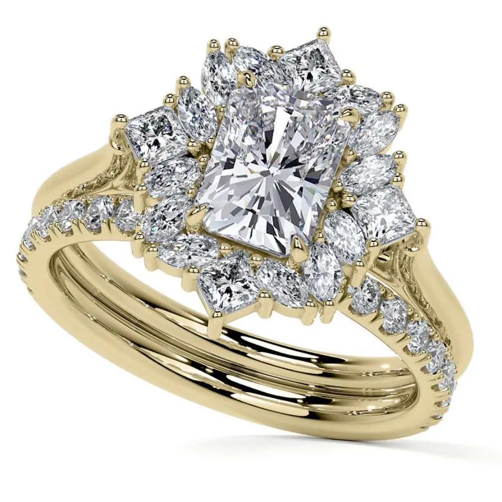 Gold Radiant Cut Moissanite Wedding Ring Set 2-4 CT Prong Seting Bridal Engagement Ring for Women Halo Style, Vintage Antique Anniversary tangle taro subterranean August hiccup mechanics Propose Gifts (4 CT, Yellow) 10K/14K/18K Solid Yellow 