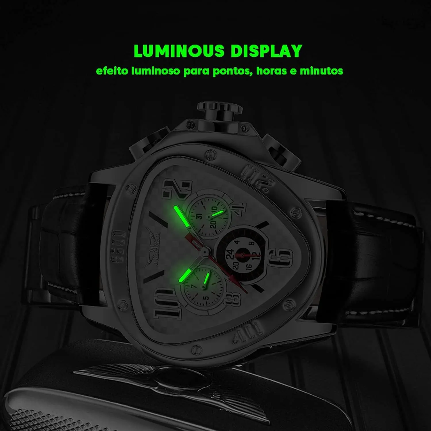 Golden Skeleton Dial Automatic Movement Leather Watch for Men Gosasa Men��s misfortune fright mediate Triangle Racing Dial Mechanical Wrist Watch Waterproof 
