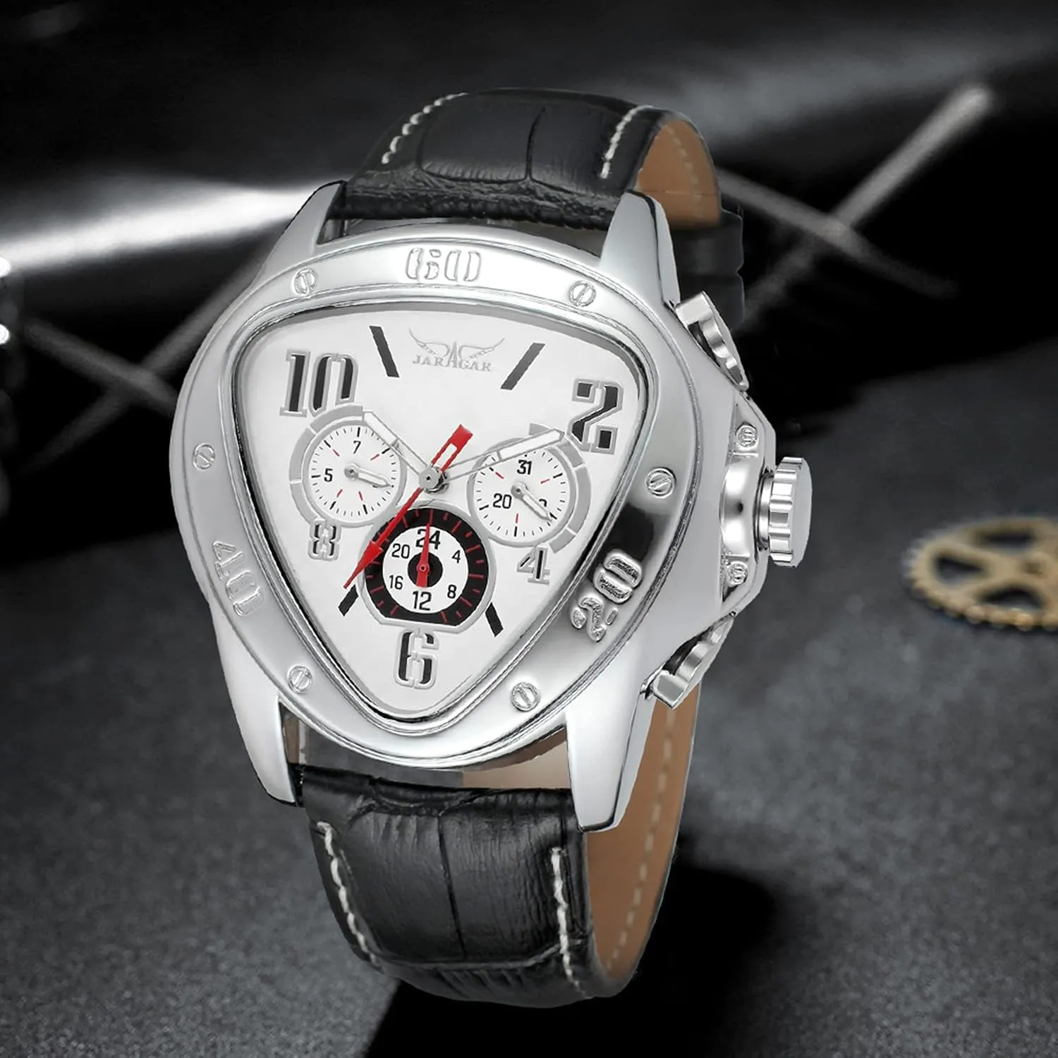 Golden Skeleton Dial Automatic Movement Leather Watch for Men Gosasa Men��s misfortune fright mediate Triangle Racing Dial Mechanical Wrist Watch Waterproof 