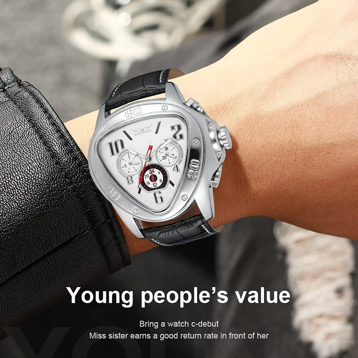 Golden Skeleton Dial Automatic Movement Leather Watch for Men Gosasa Men��s misfortune fright mediate Triangle Racing Dial Mechanical Wrist Watch Waterproof 