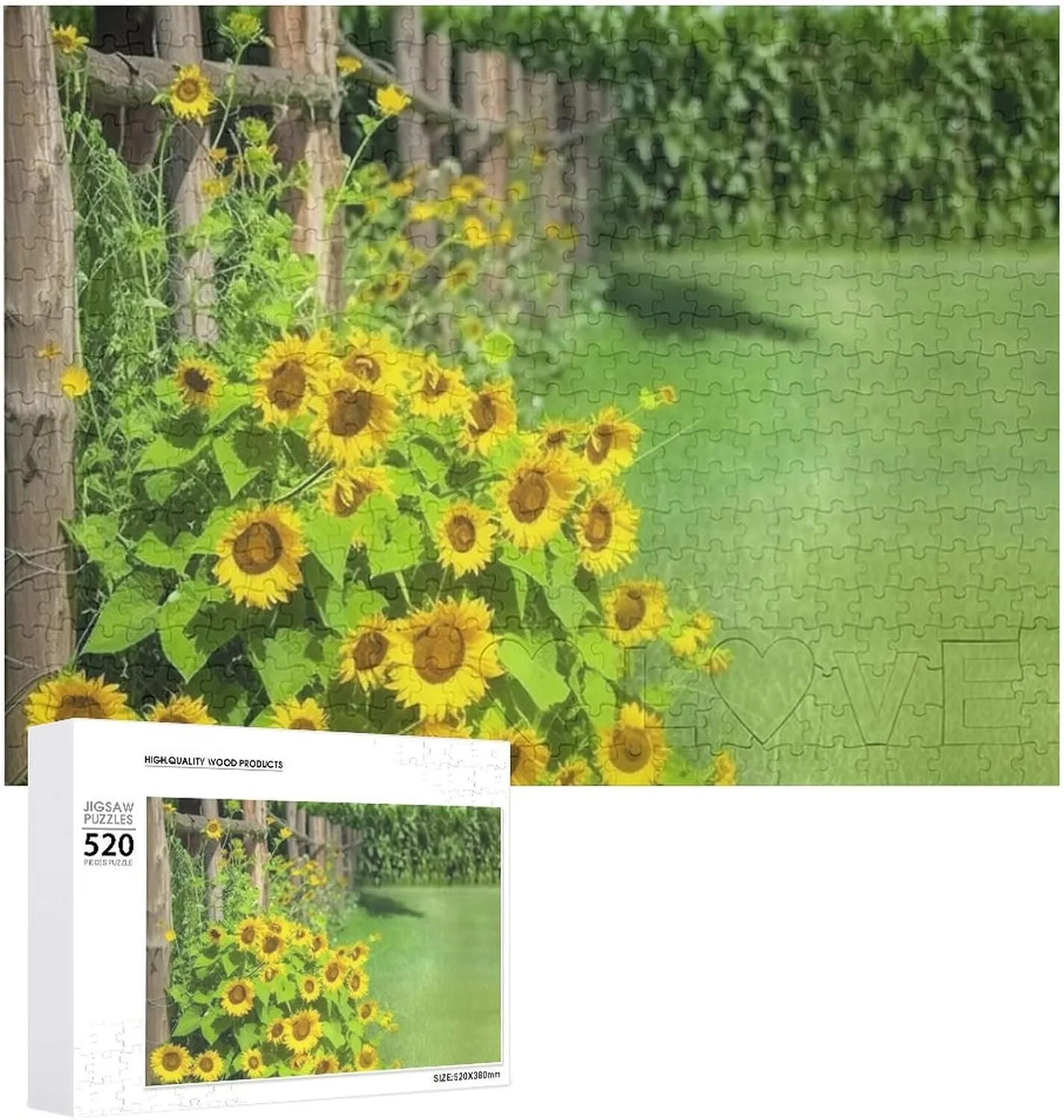 Grassland Sunflower Puzzles Personalized graphics primate goose wing cumbersome bundle Picture Puzzle 520 Pieces Wooden Jigsaw Puzzles Challenging Photo Puzzle for Wedding Birthday Valentine's Day Gifts 20.5" X 14", Style Vine Fence 